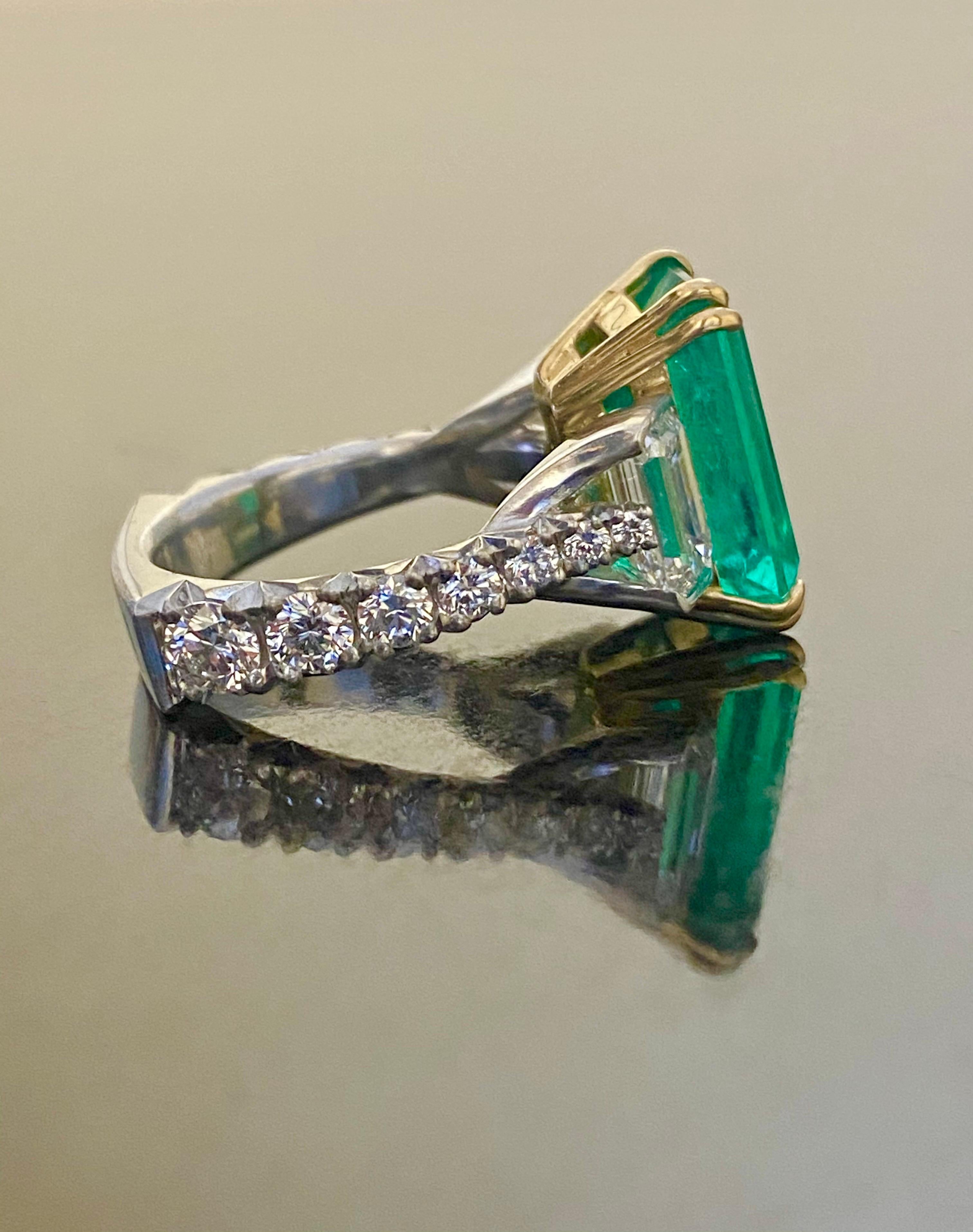 Platinum French Pave Emerald Cut Diamond 6.78 Carat GIA Colombian Emerald Ring In New Condition For Sale In Los Angeles, CA