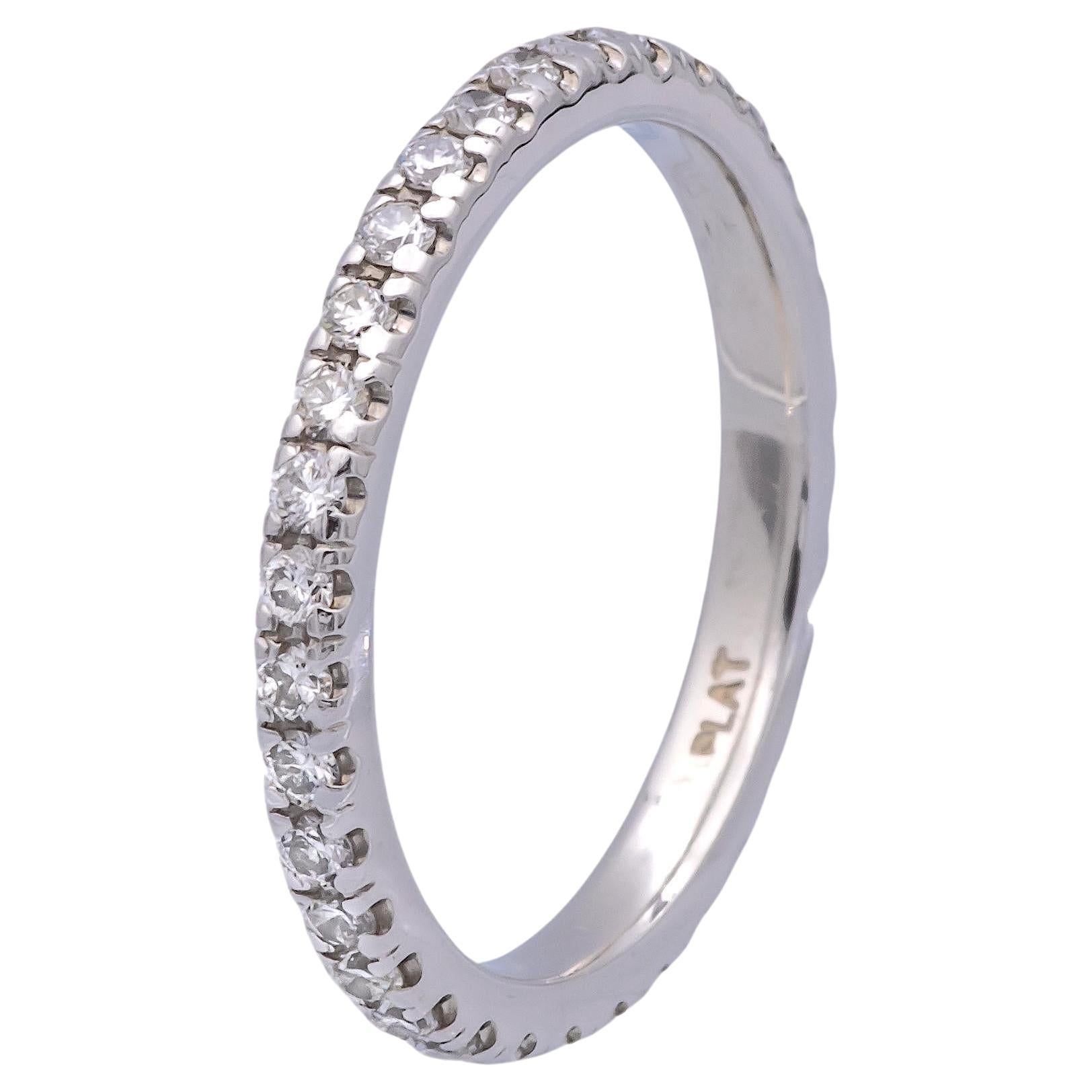 Anneau de mariage en platine avec diamant rond de 0,85ct Taille 4,75 en vente