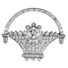 Platinum Full Diamond Flower Basket Brooch