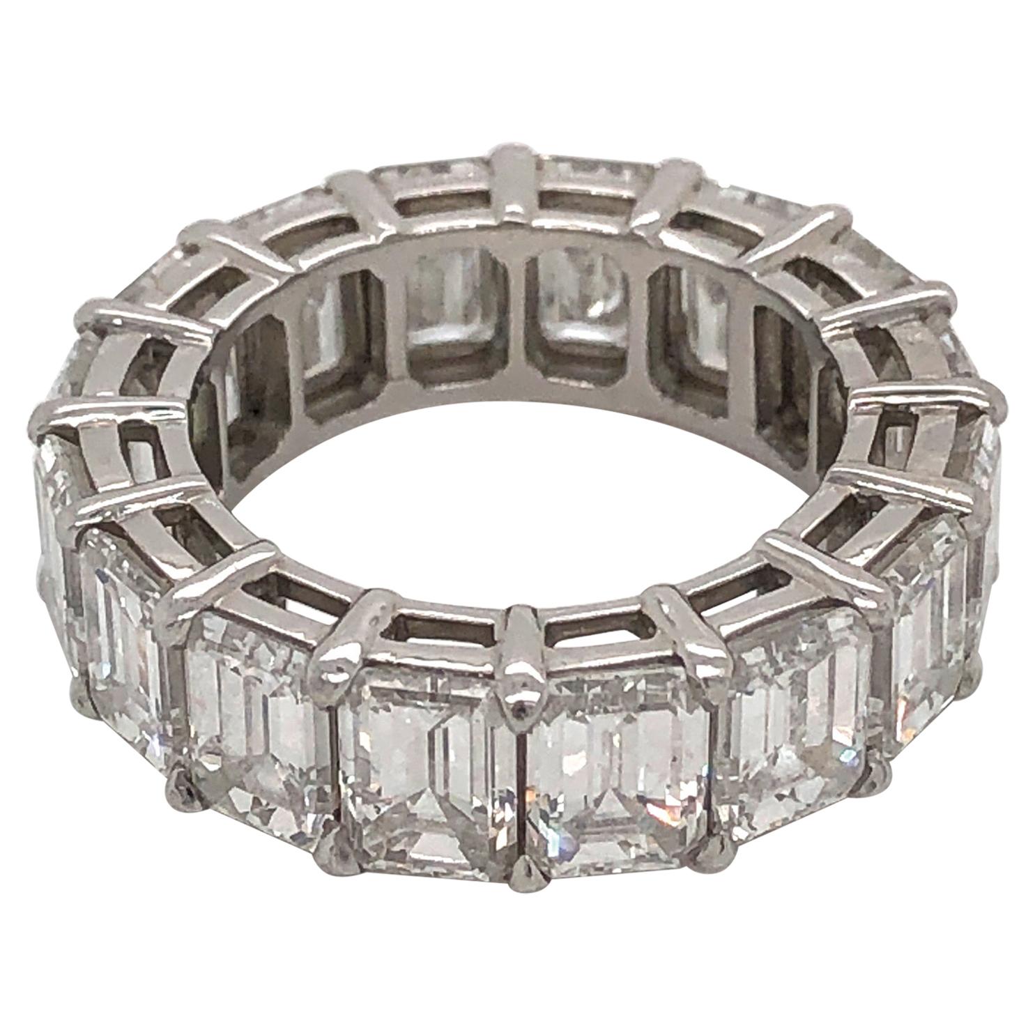 Platinum Full Eternity Diamond Emerald Cut Ring 10.57 Carat GIA Certified For Sale