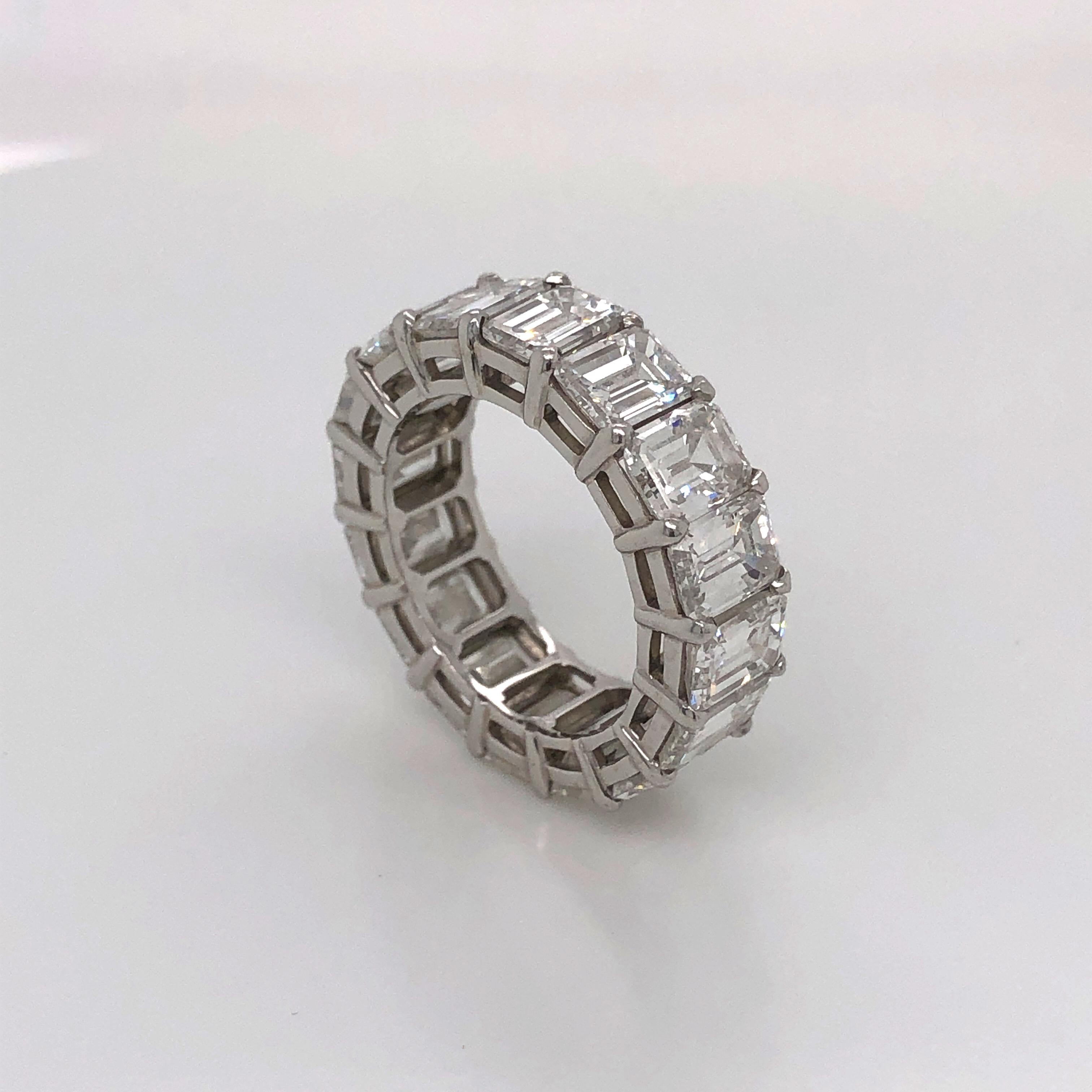 Platinum Full Eternity Diamond Emerald Cut Ring 10.57 Carat GIA Certified In New Condition For Sale In New York, NY