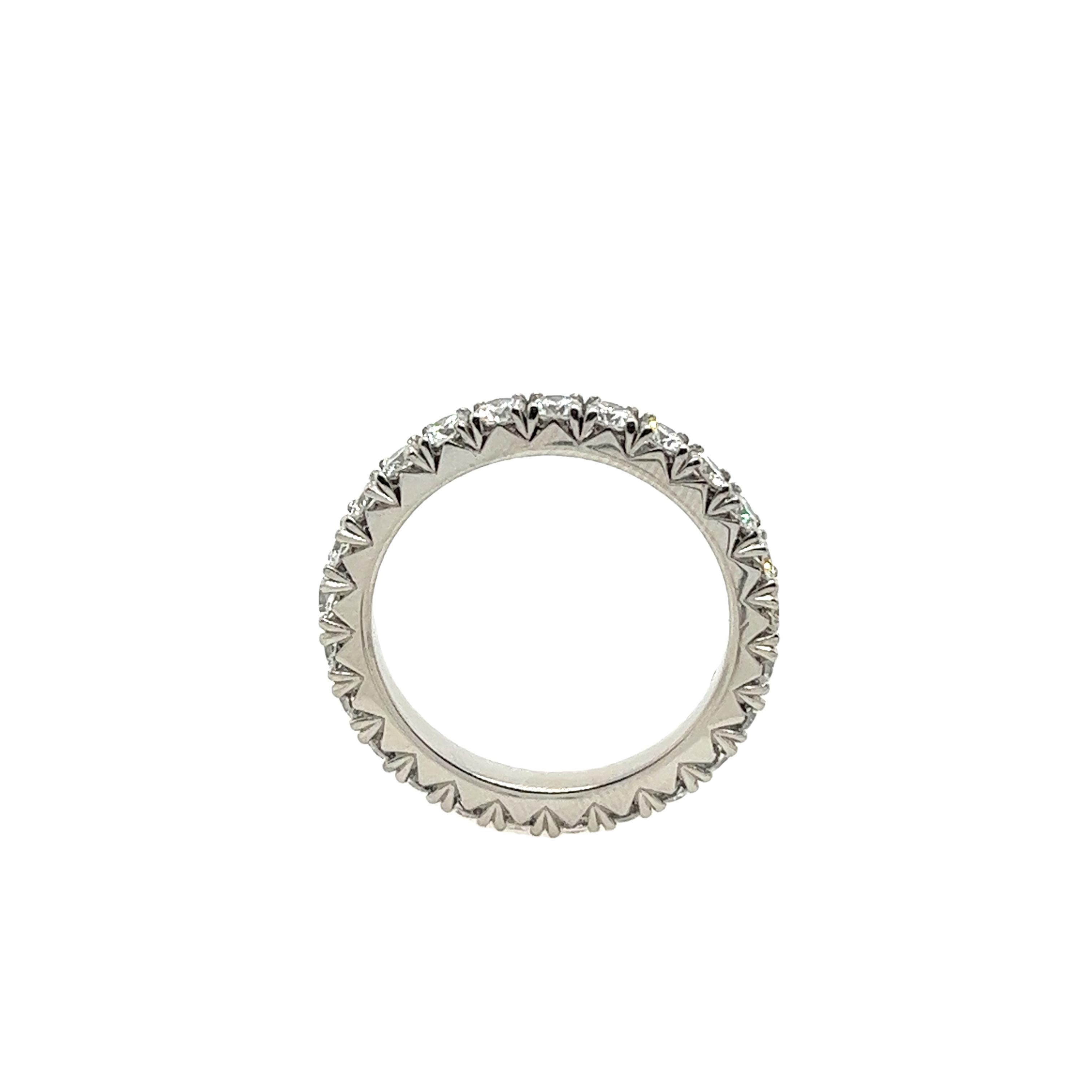 Full eternity platinum diamond ring set with 1.25 carats of natural round brilliant cut diamonds in lustrous platinum, this ring is the perfect symbol of your unending commitment.
 
Total Diamond Weight: 1.25ct 
Diamond Colour: G-H
Diamond Clarity: