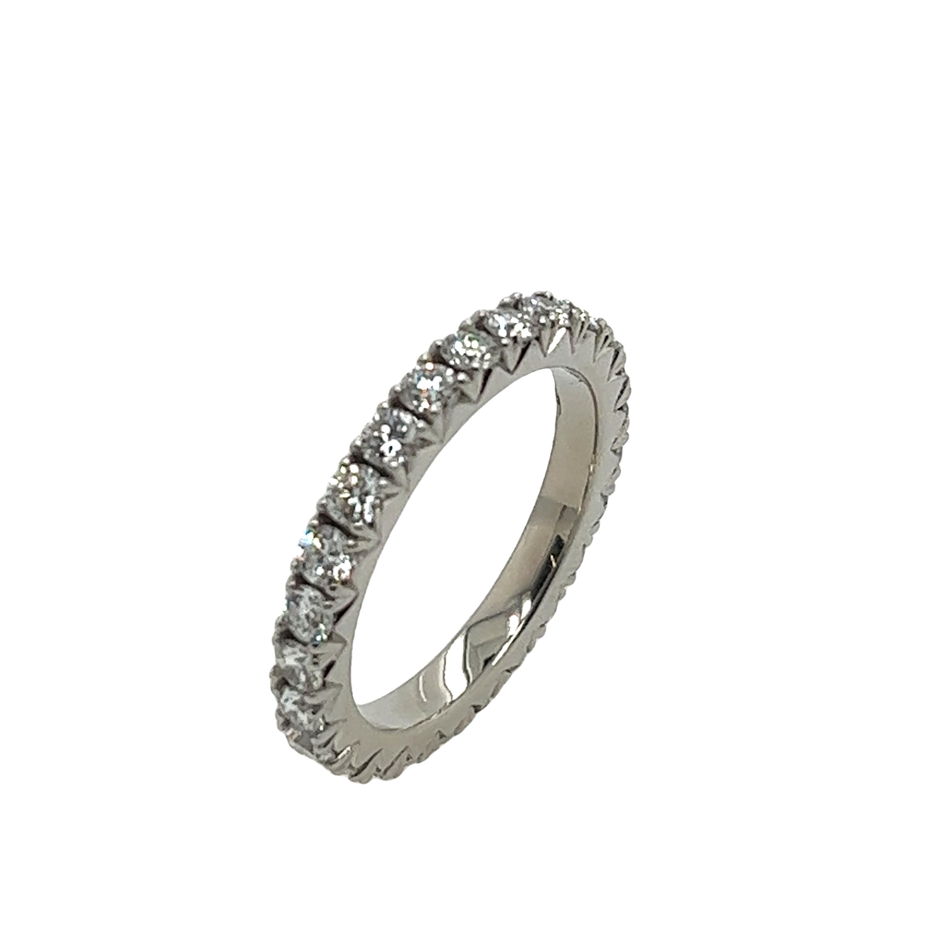 Round Cut Platinum Full Eternity Diamond Ring, Set With 1.25ct Natural Round Diamonds For Sale