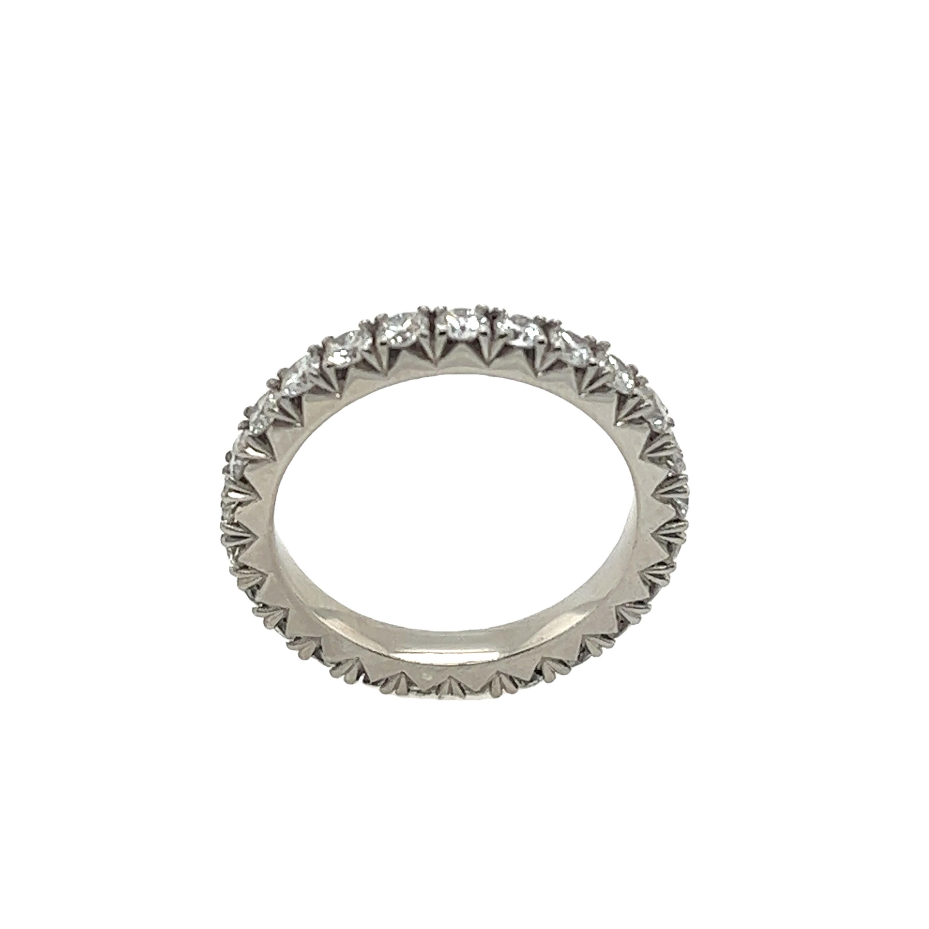 Women's Platinum Full Eternity Diamond Ring, Set With 1.36ct Natural Round Diamonds For Sale