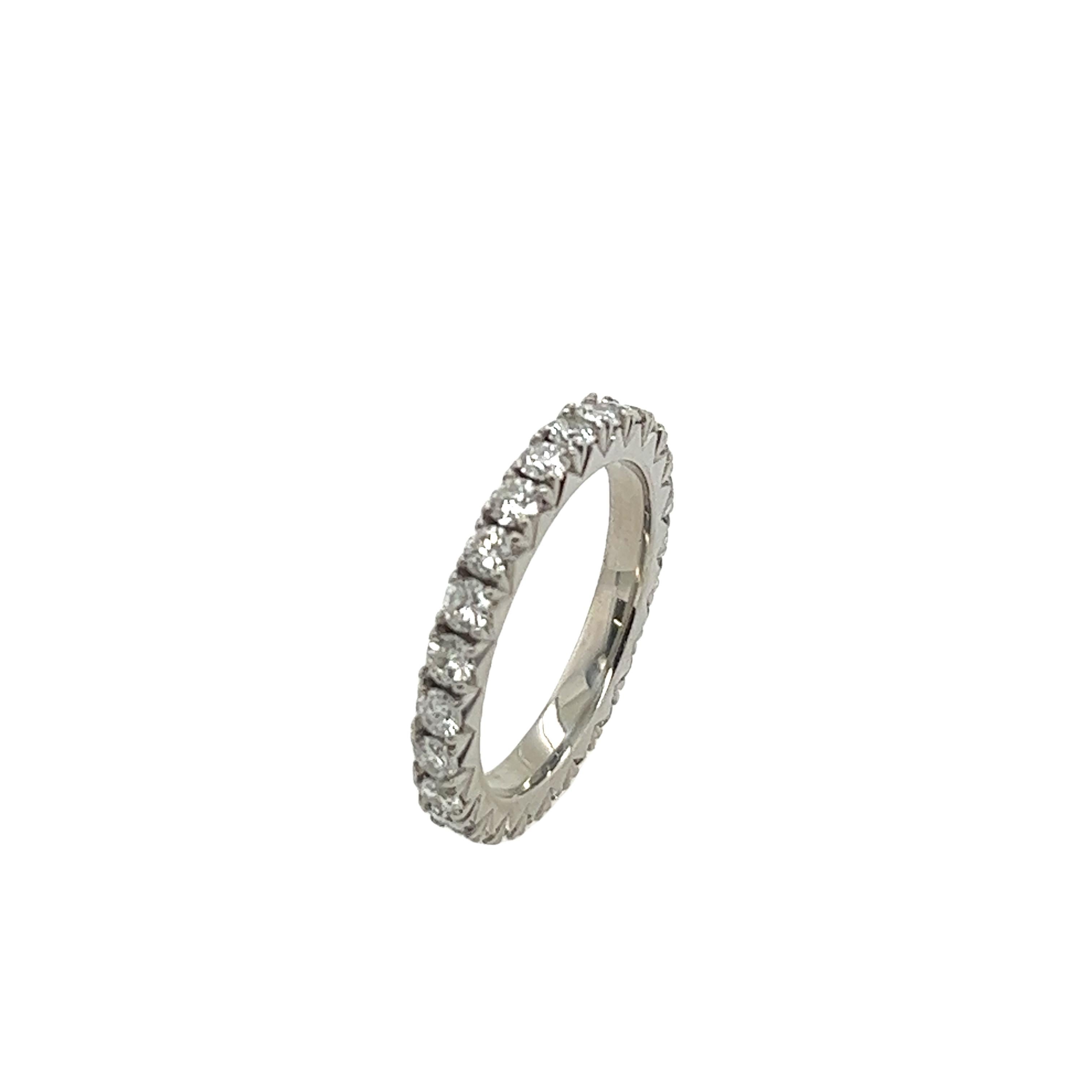 Platinum Full Eternity Diamond Ring, Set With 1.36ct Natural Round Diamonds For Sale 1