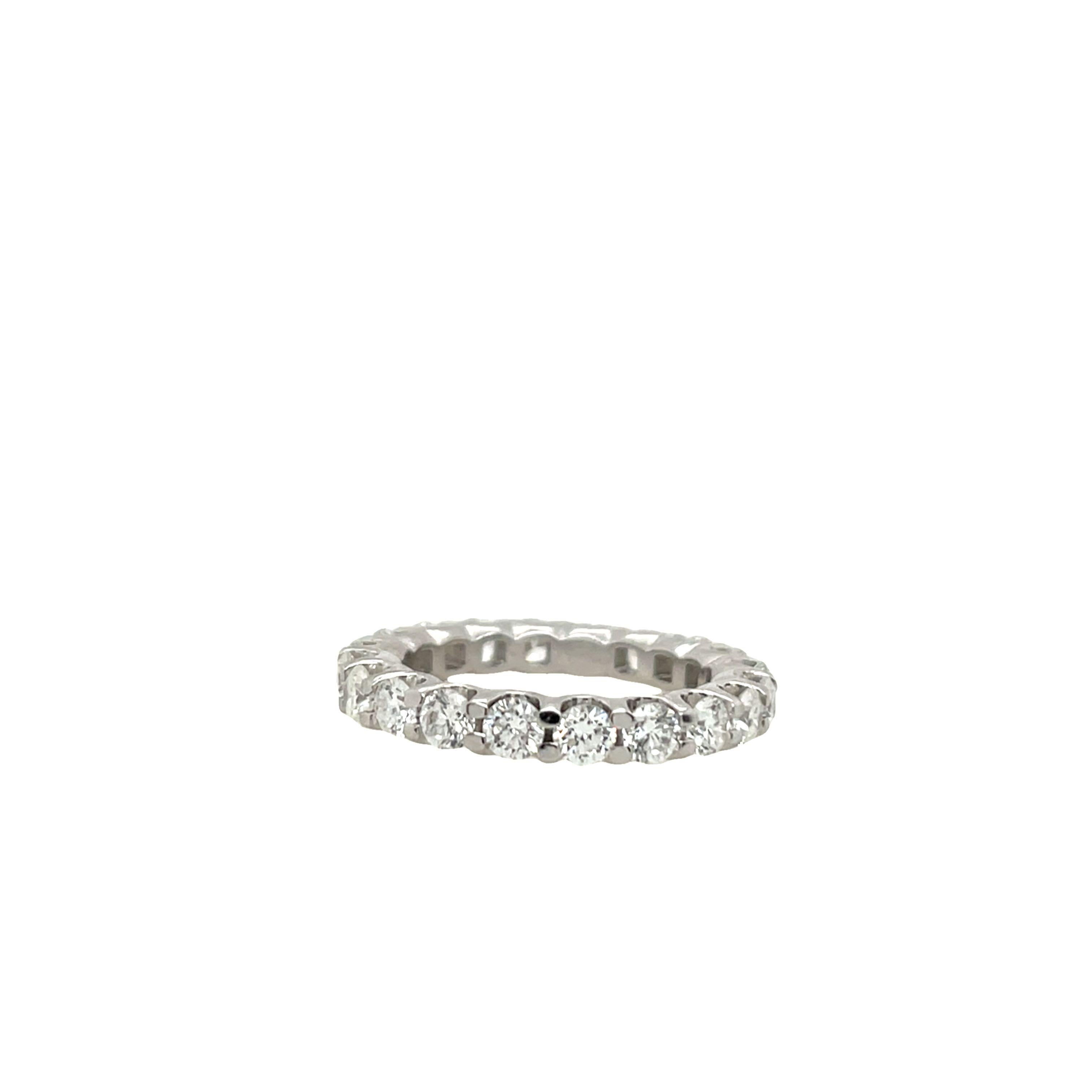Full eternity platinum diamond ring set with 2.20 carats of natural round brilliant cut diamonds in lustrous platinum, this ring is the perfect symbol of your unending commitment. 

Total Diamond Weight: 2.20ct 
Diamond Colour: G
Diamond Clarity: