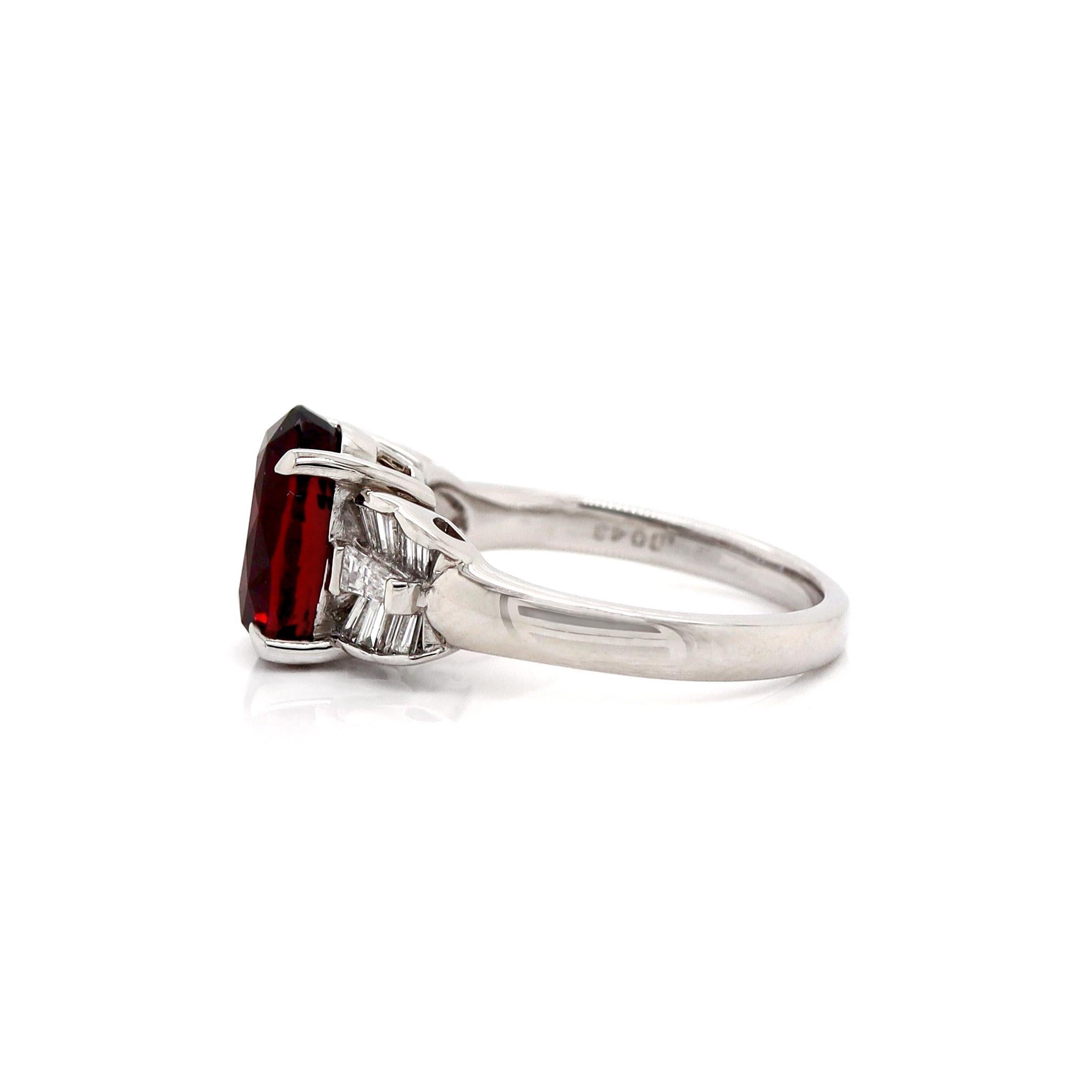 Oval Cut Platinum Garnet And Diamond Dress Ring For Sale