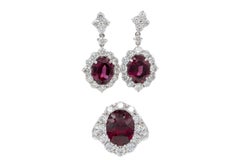 Platinum Garnet & Diamond Earring and Ring Set – 7.60ctw D-F/VVS-VS