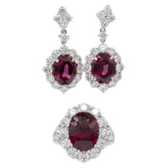 Platinum Garnet & Diamond Earring and Ring Set – 7.60ctw D-F/VVS-VS