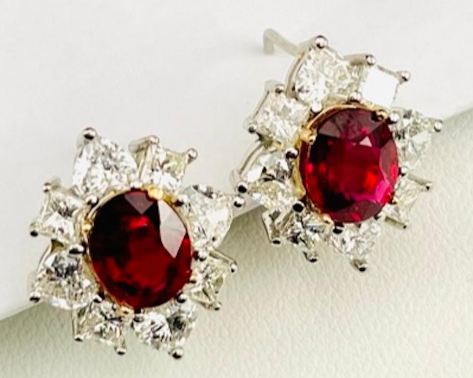 Contemporary Platinum Gem Oval Cut Mozambique Ruby Earrings For Sale