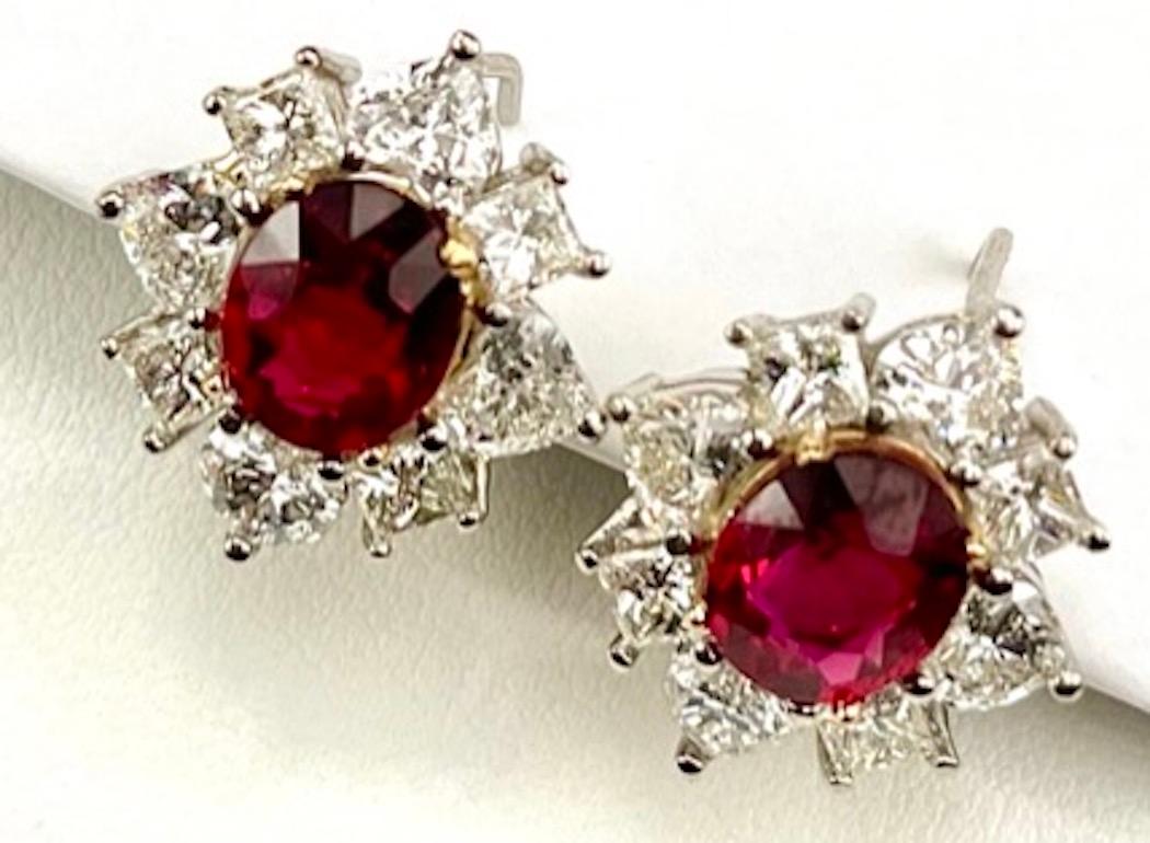 Platinum Gem Oval Cut Mozambique Ruby Earrings In New Condition For Sale In San Diego, CA