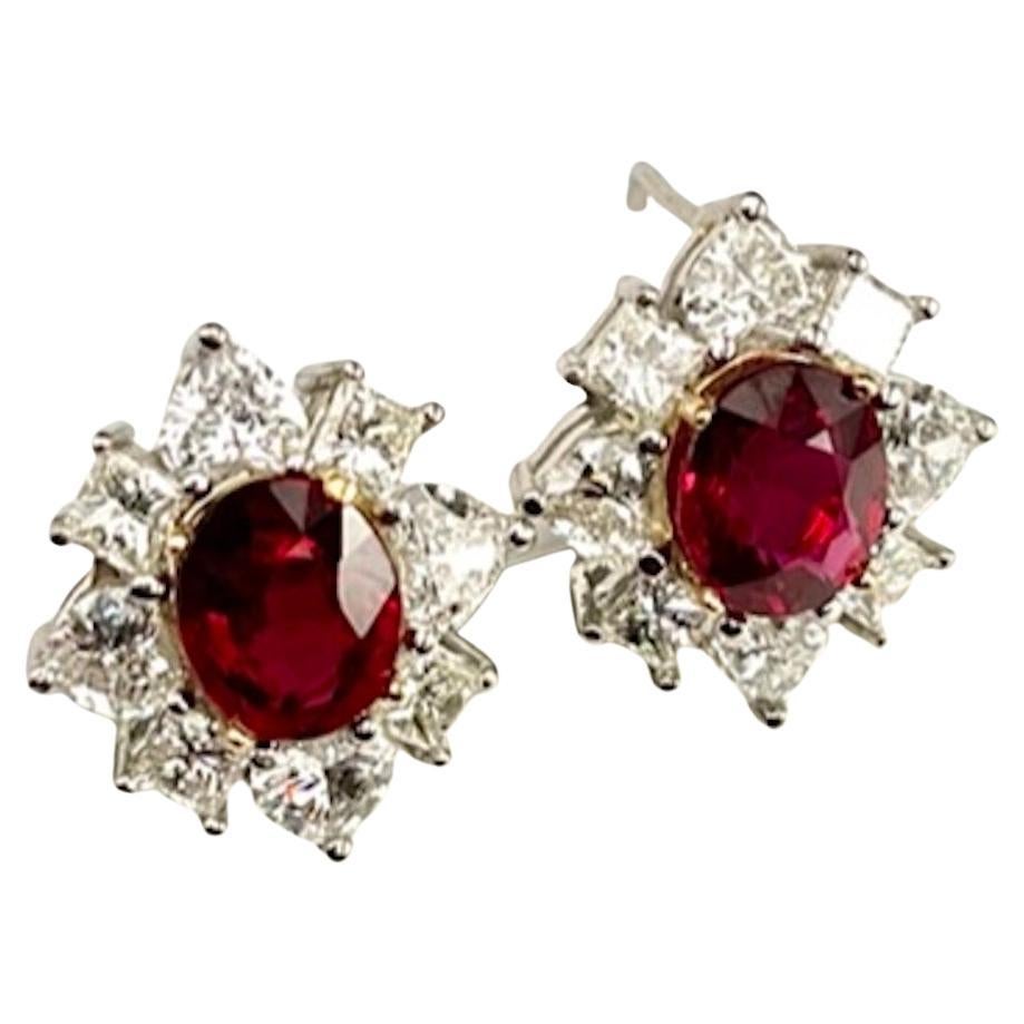 Platinum Gem Oval Cut Mozambique Ruby Earrings For Sale