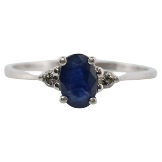 Platinum Genuine Sapphire and diamond ring. Oval blue Sapphire solitaire Diamond