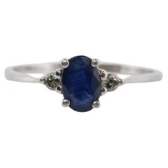 Platinum Genuine Sapphire and diamond ring. Oval blue Sapphire solitaire Diamond