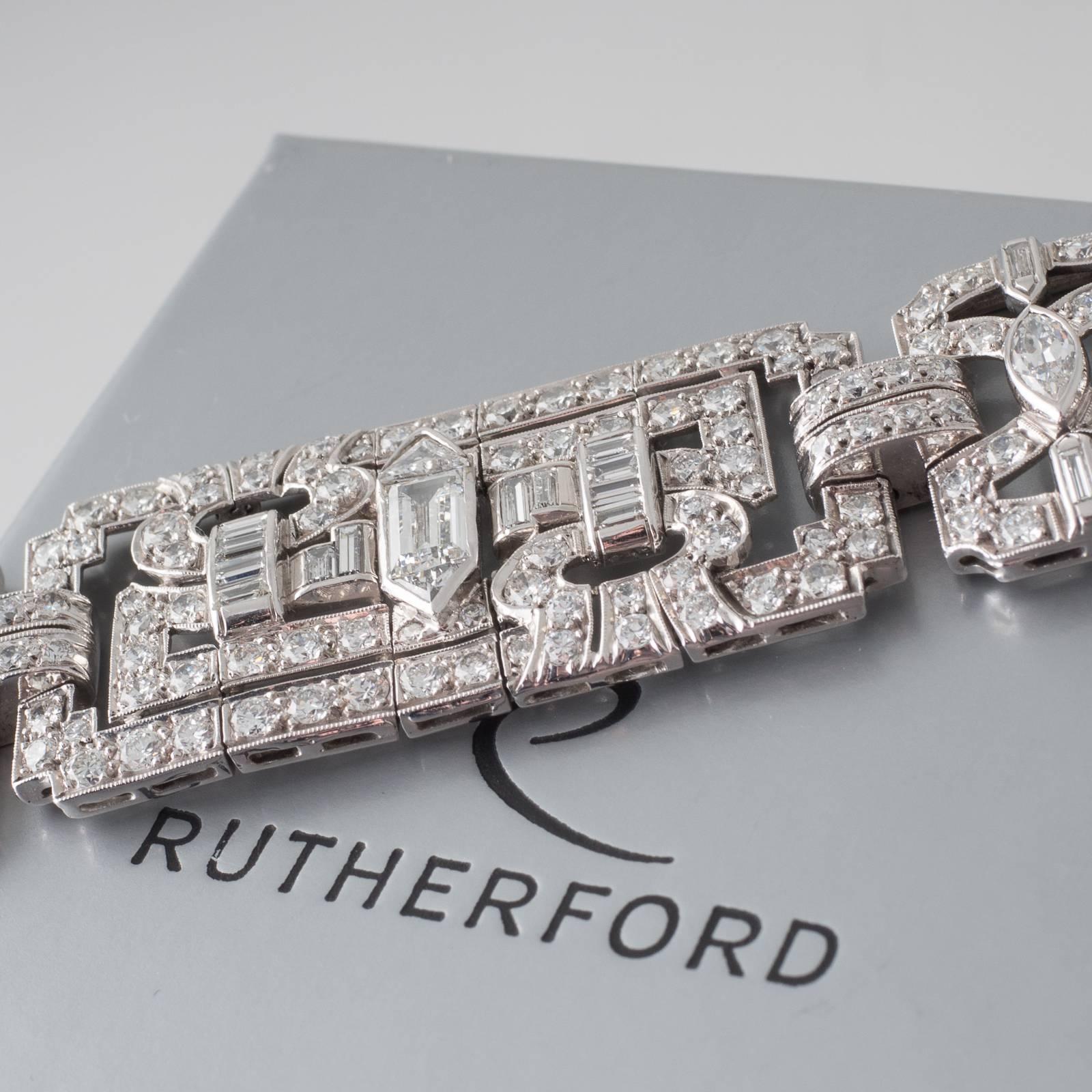 Geometric Art Deco Diamond Platinum Bracelet For Sale 1