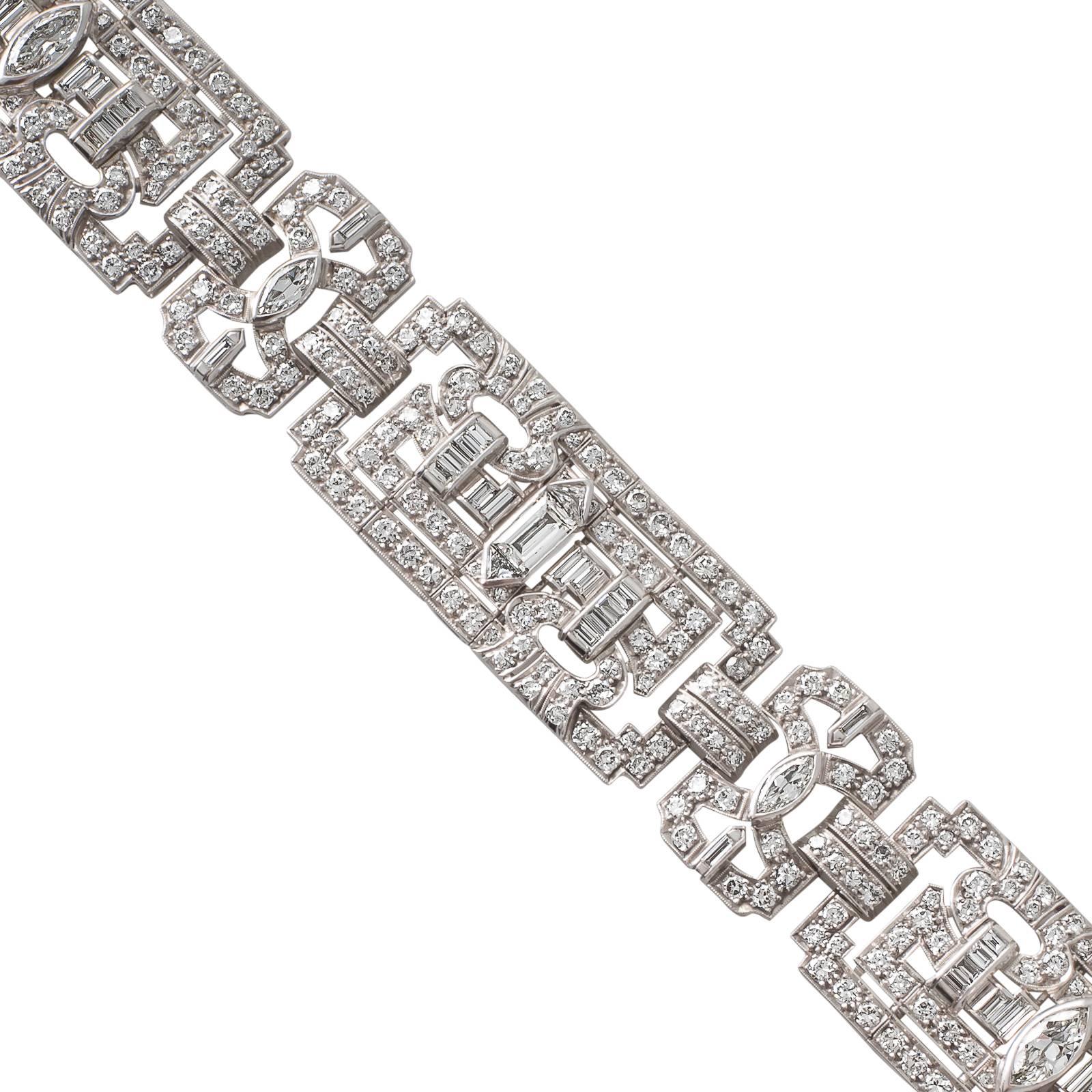 Geometric Art Deco Diamond Platinum Bracelet For Sale