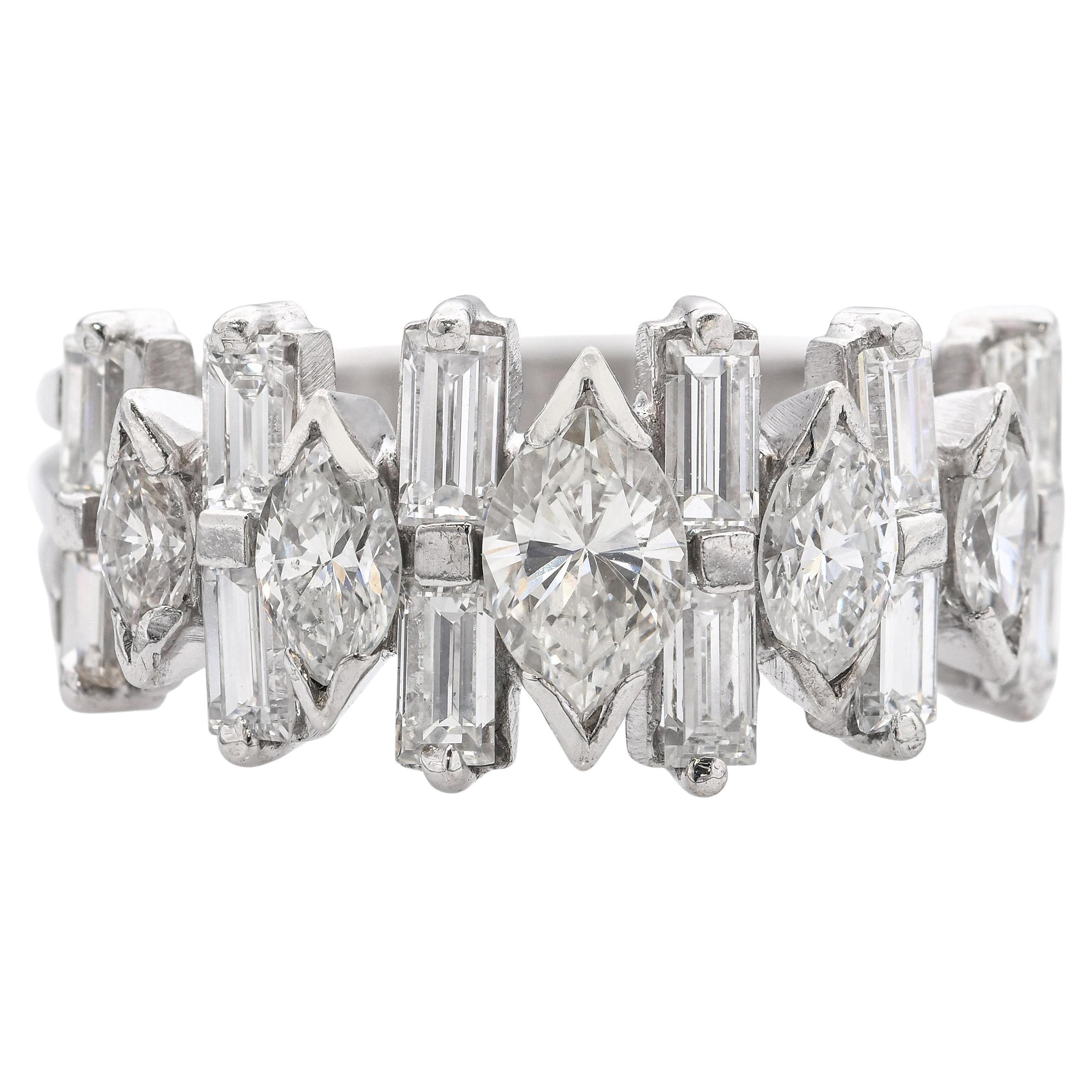 Bague géométrique en platine avec diamant en vente
