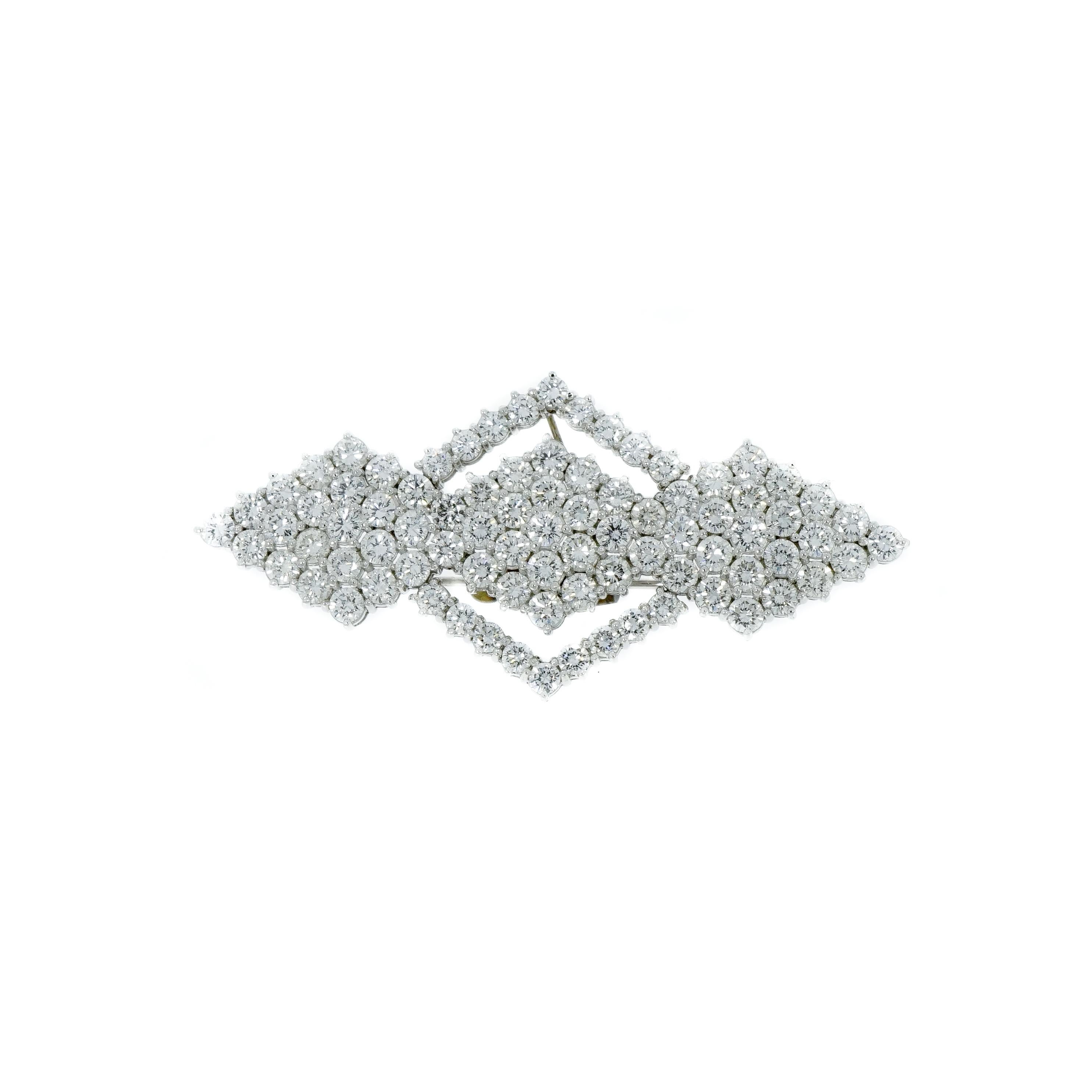 Round Cut Platinum Geometrical Shaped Diamond Brooch