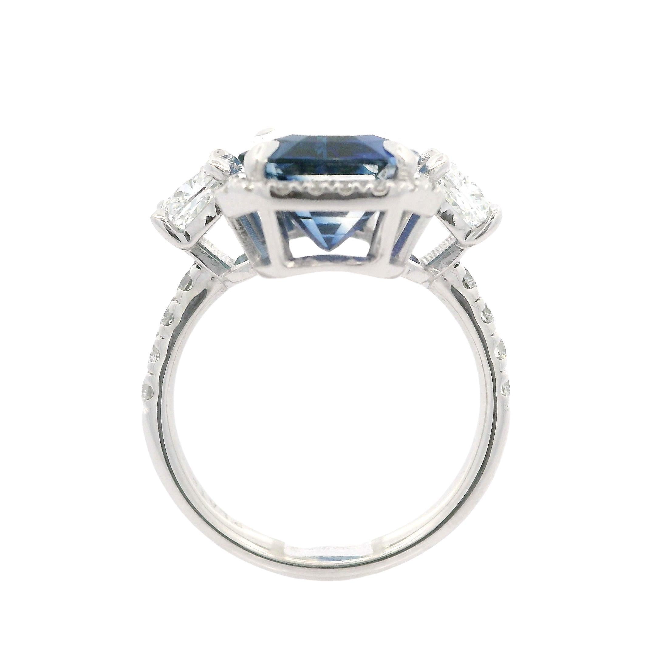 Platinum GIA 10.19ctw Elongated Emerald Cut Sapphire & Diamond Custom Made Ring For Sale 3