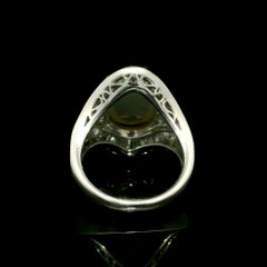 Platinum GIA 10.32ctw Cabochon Cat's Eye & Diamond Large Substantial Ring
