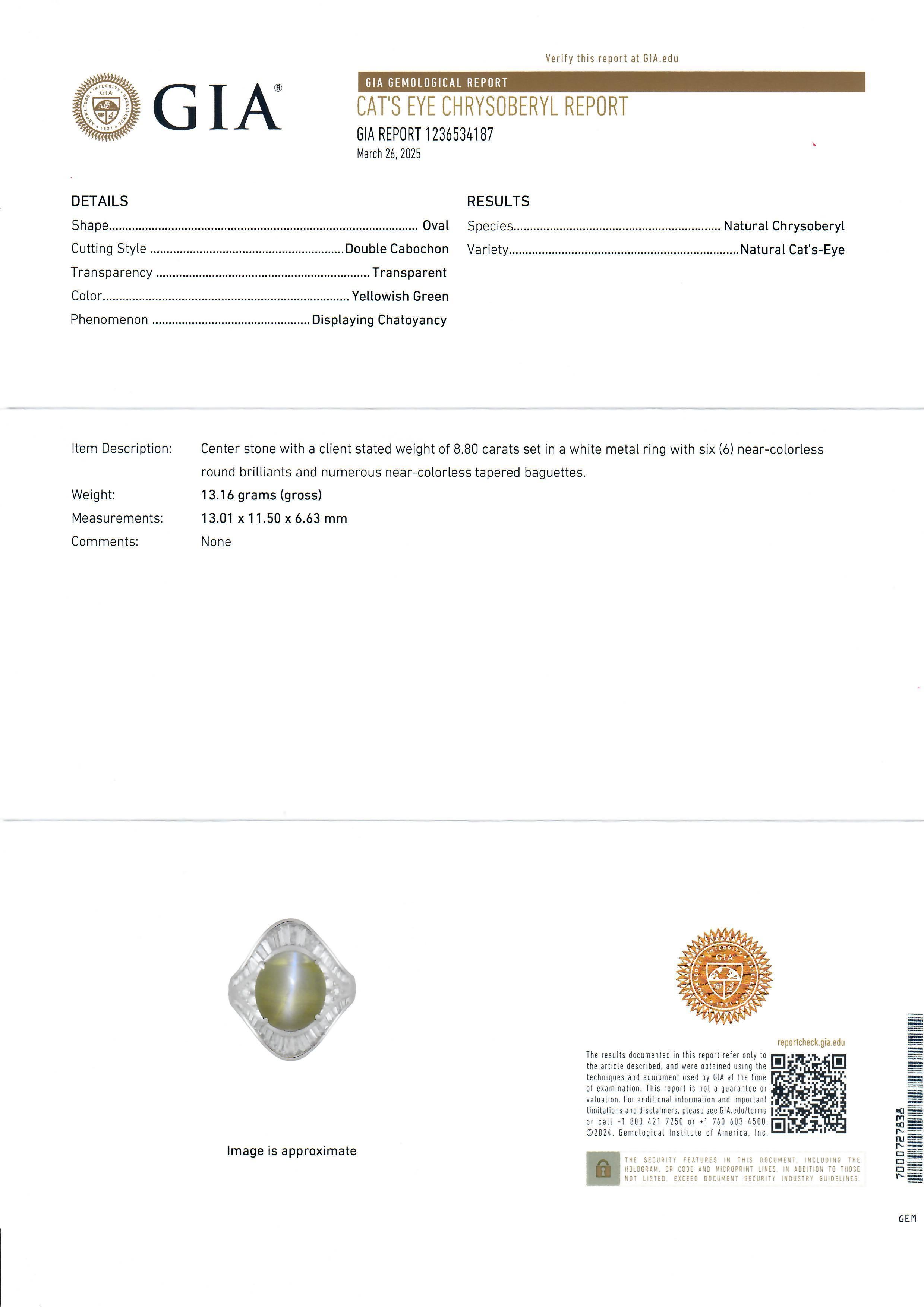 De las mujeres Gran Anillo Sustancial de Ojo de Gato y Diamantes Cabujón de Platino GIA 10,32 ctw en venta
