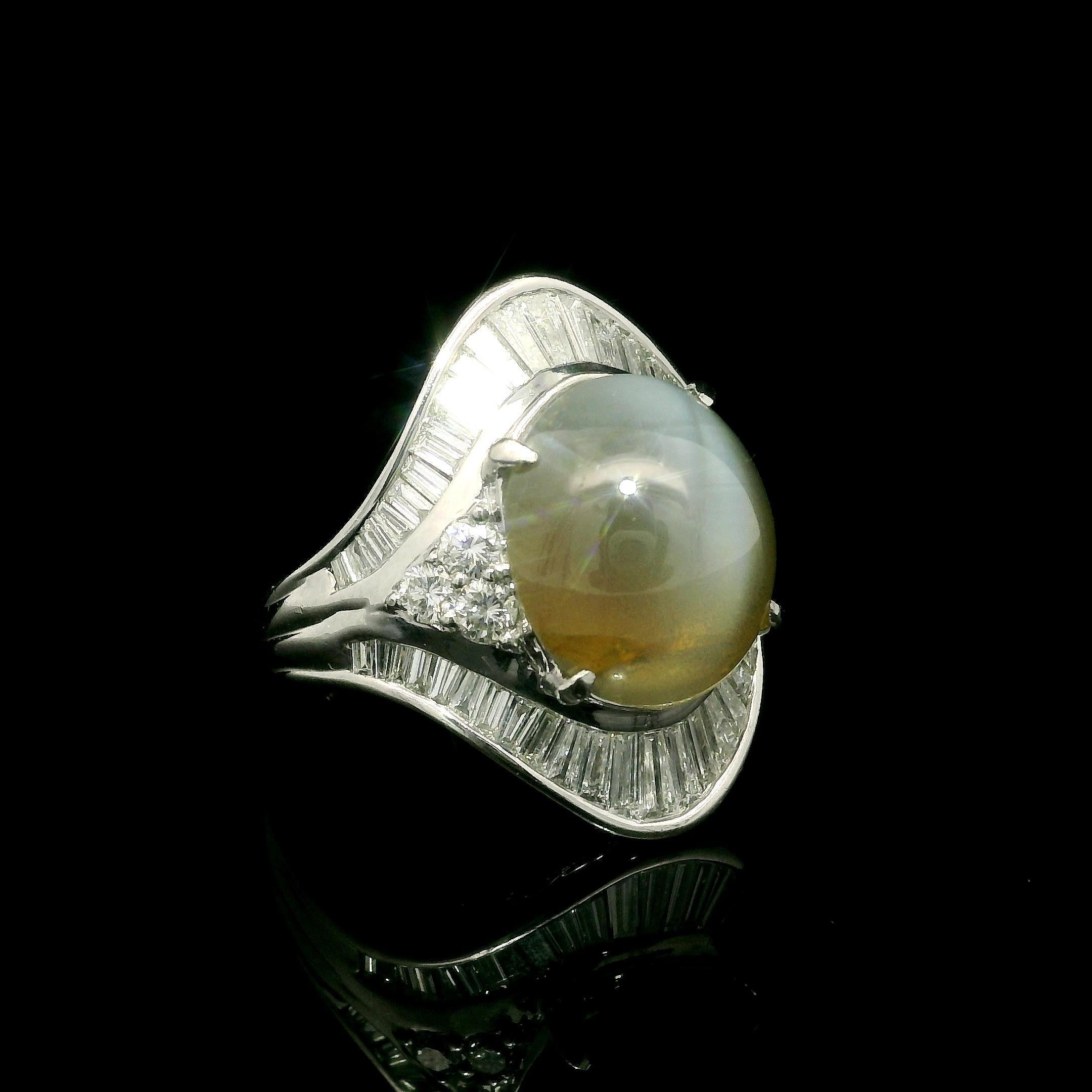 Gran Anillo Sustancial de Ojo de Gato y Diamantes Cabujón de Platino GIA 10,32 ctw en venta 2