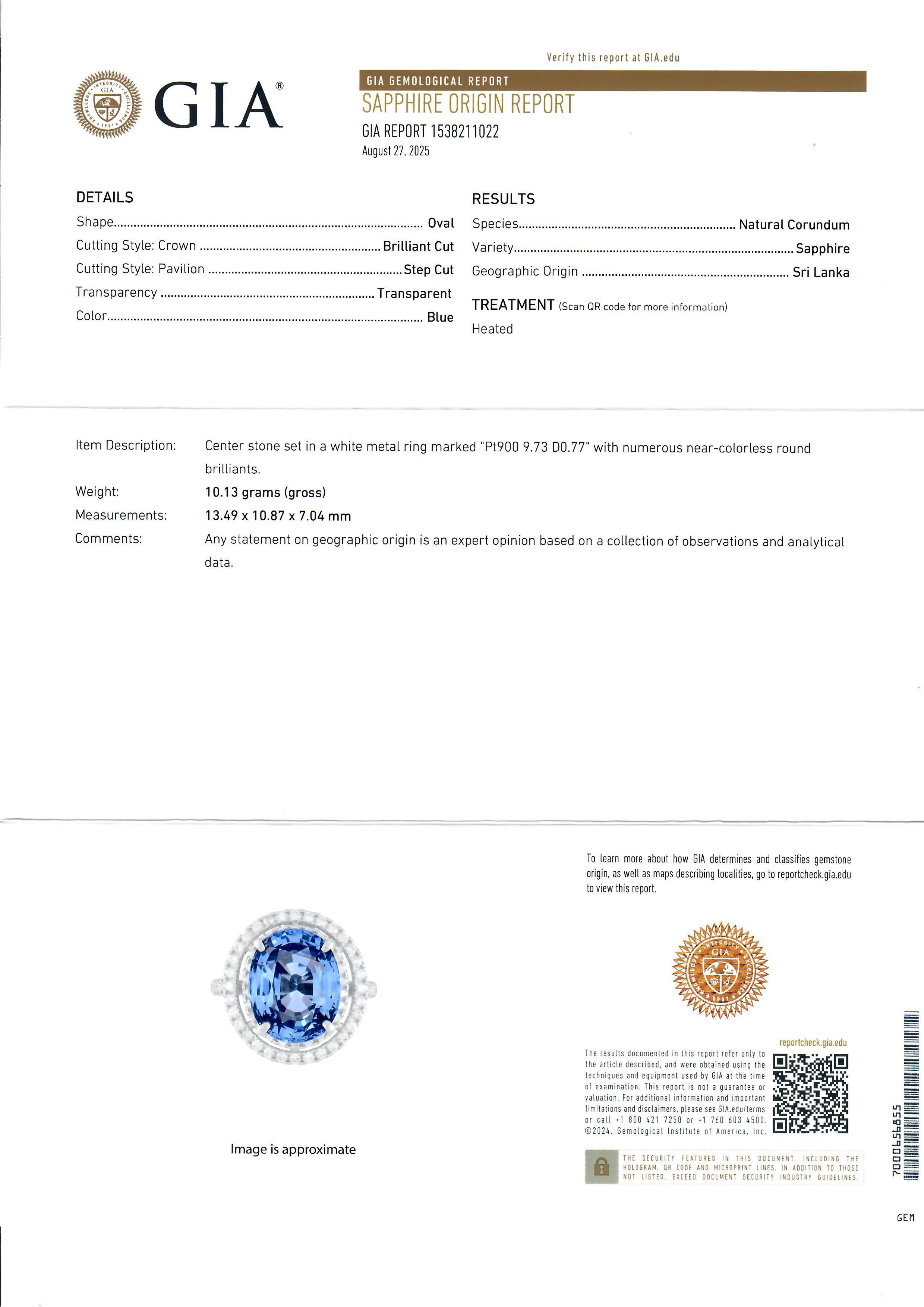 Platino GIA 10,50ctw Grande zaffiro blu fiordaliso di Ceylon Anello con diamante aureolato in vendita 9