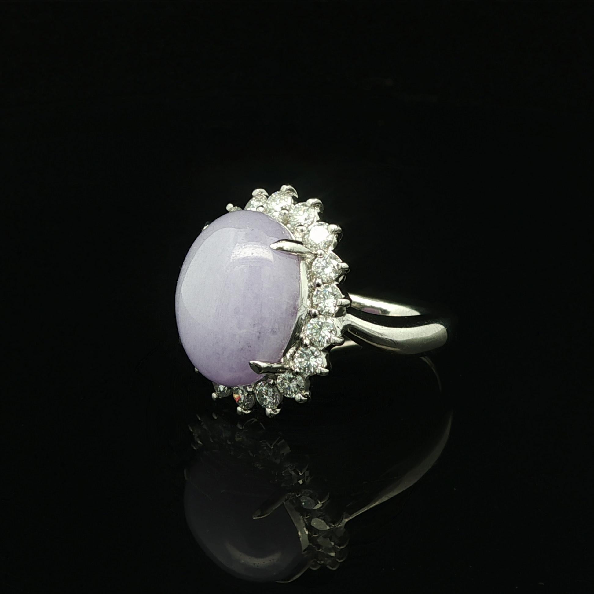 Platin GIA 10,62ctw Oval natürlichen lila Lavendel A Jade w / Diamant Halo Ring im Angebot 5