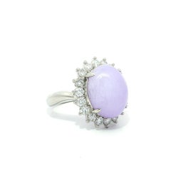 Platinum GIA 10.62ctw Oval Natural Purple Lavender A Jade w/ Diamond Halo Ring