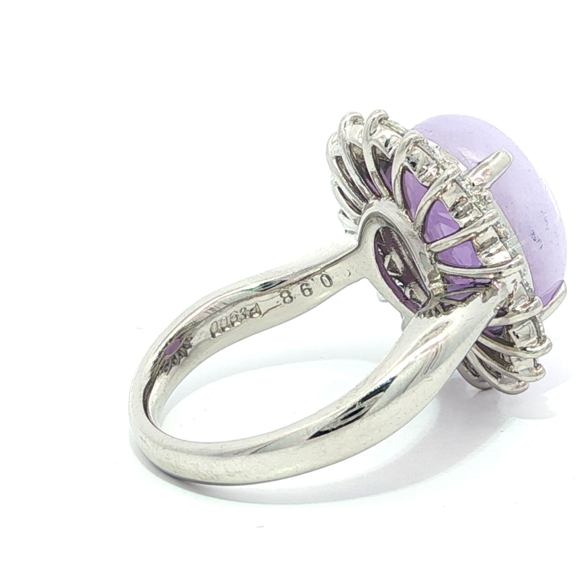 Platin GIA 10,62ctw Oval natürlichen lila Lavendel A Jade w / Diamant Halo Ring im Angebot 2