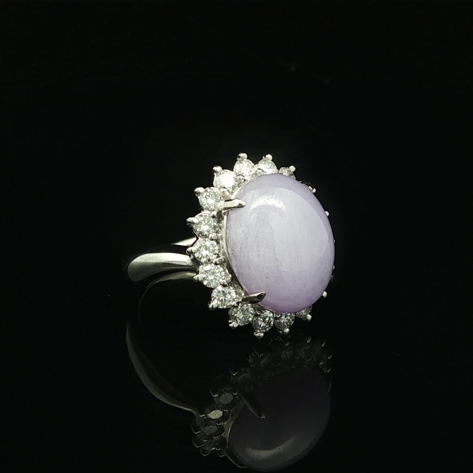 Platin GIA 10,62ctw Oval natürlichen lila Lavendel A Jade w / Diamant Halo Ring im Angebot 4