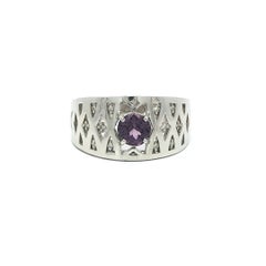 Platinum GIA 1.06ct Round Purple Spinel & Diamond Wide Open Lattice Band Ring