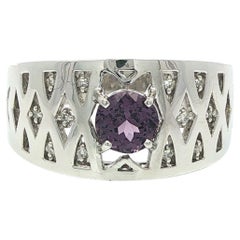 Anello in platino GIA 1,06ct Spinello viola rotondo e diamante a fascia larga a reticolo aperto