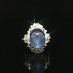 Platinum GIA 11.47ctw No Heat Ceylon Blue Star Sapphire and Diamond Ring