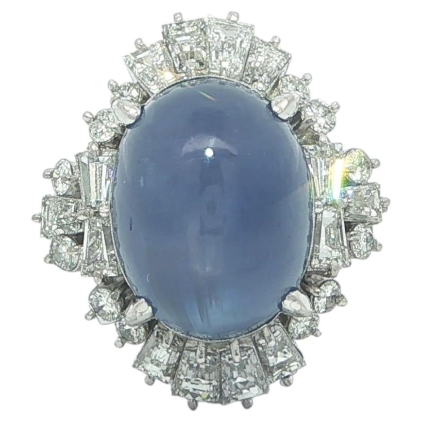 Bague en platine GIA 11,47ctw No Heat Ceylon Blue Star Sapphire et diamant en vente