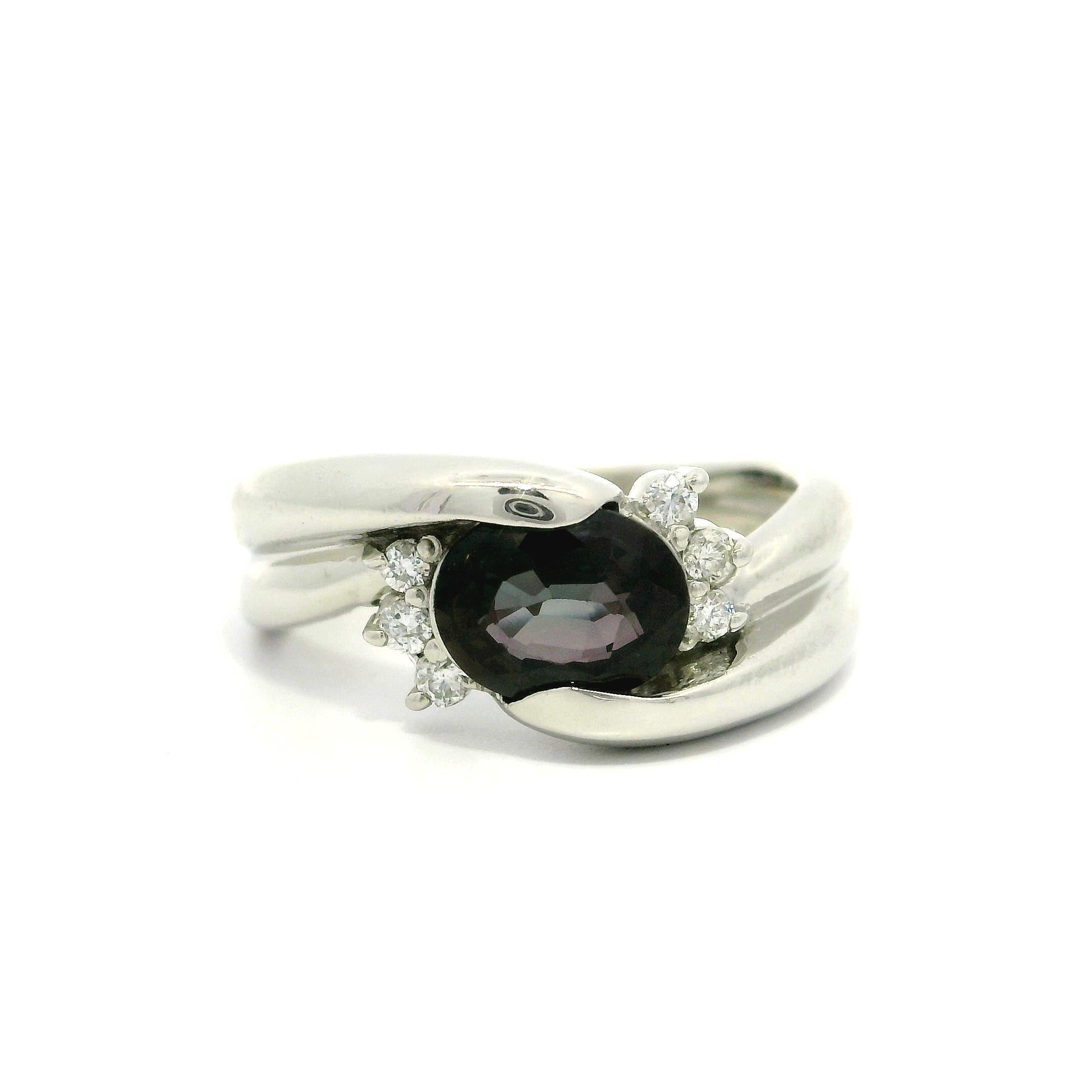 Platinum GIA 1.19ctw No Heat Oval Purple Sapphire & Diamond Bypass Style Ring For Sale 3