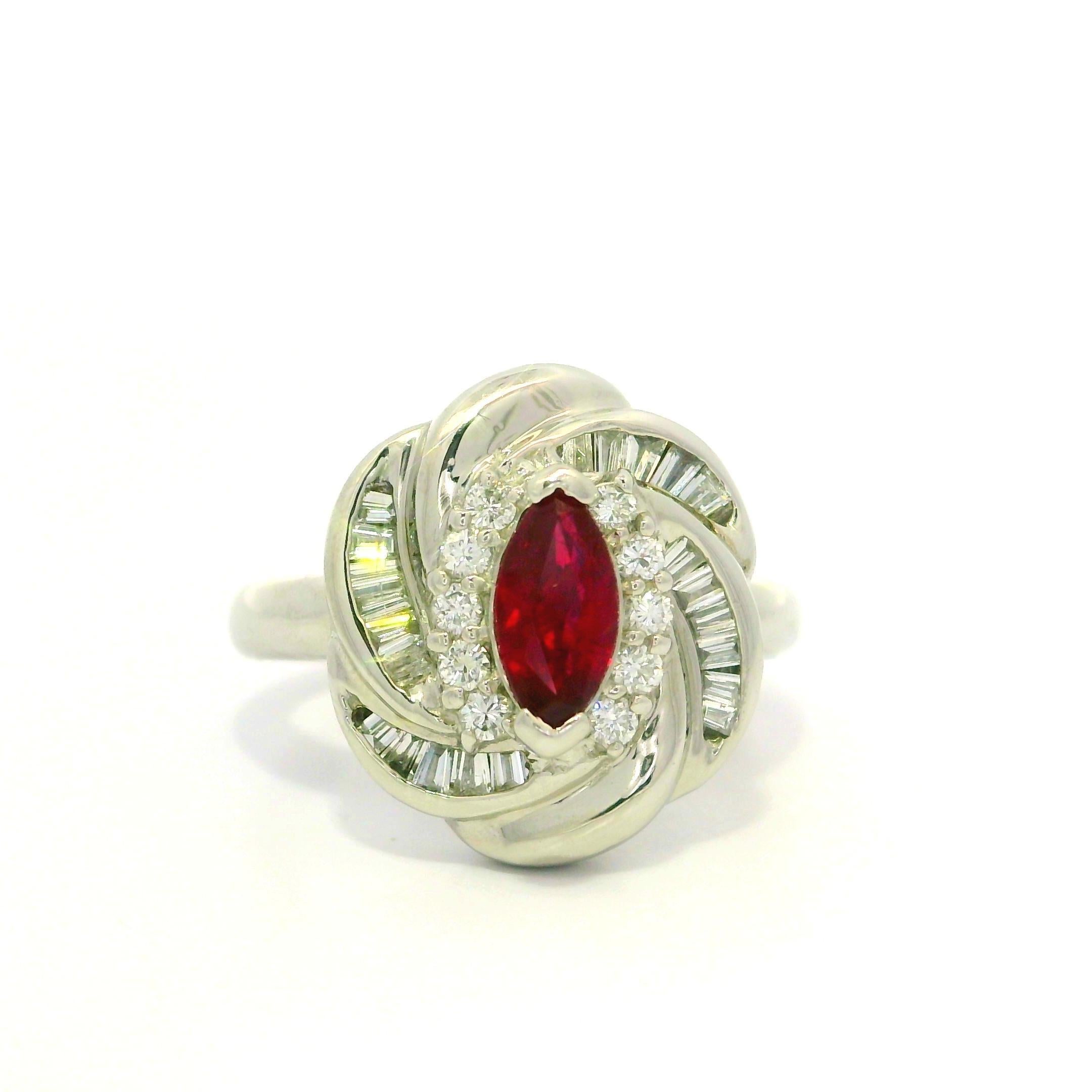 Anillo de platino GIA de 1,1 quilates de rubí rojo vivo de Birmania con halo de diamantes en espiral en venta 9