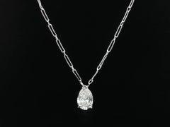 Platinum GIA 1.24ct Pear Diamond Teardrop Solitaire Pendant 16" Necklace Chain