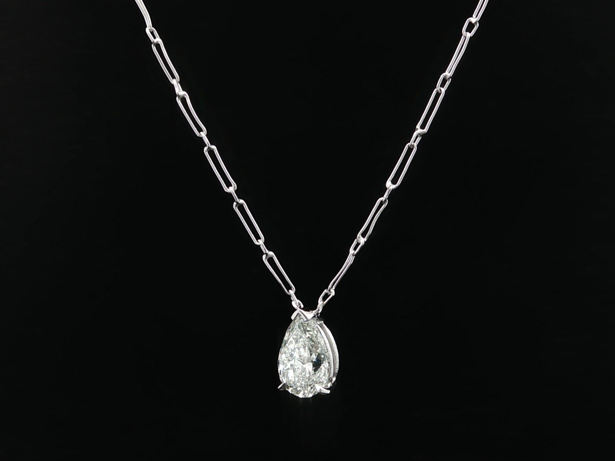 Platino GIA 1,24ct Pear Diamond Teardrop Solitaire Pendant 16