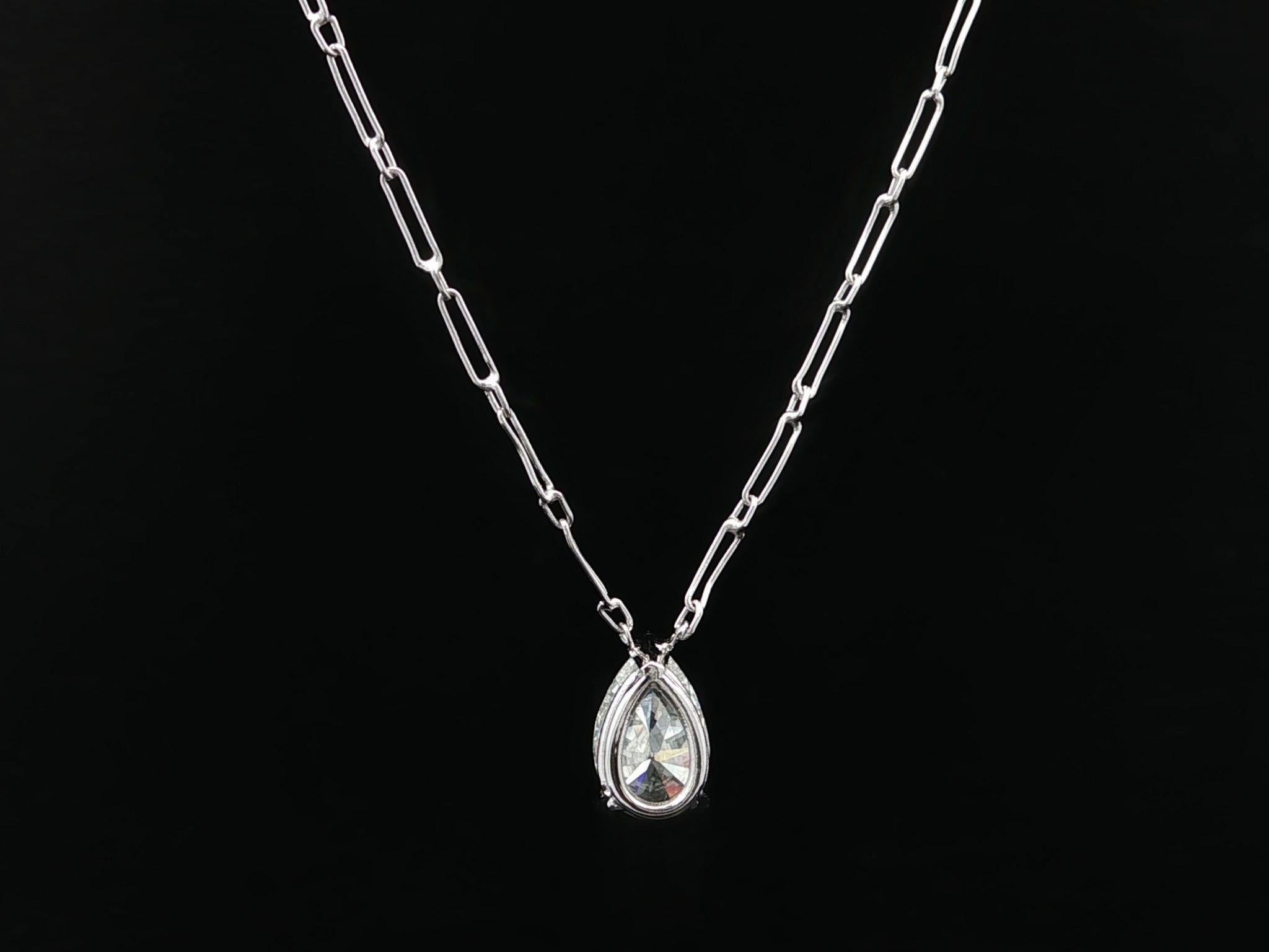 Donna Platino GIA 1,24ct Pear Diamond Teardrop Solitaire Pendant 16