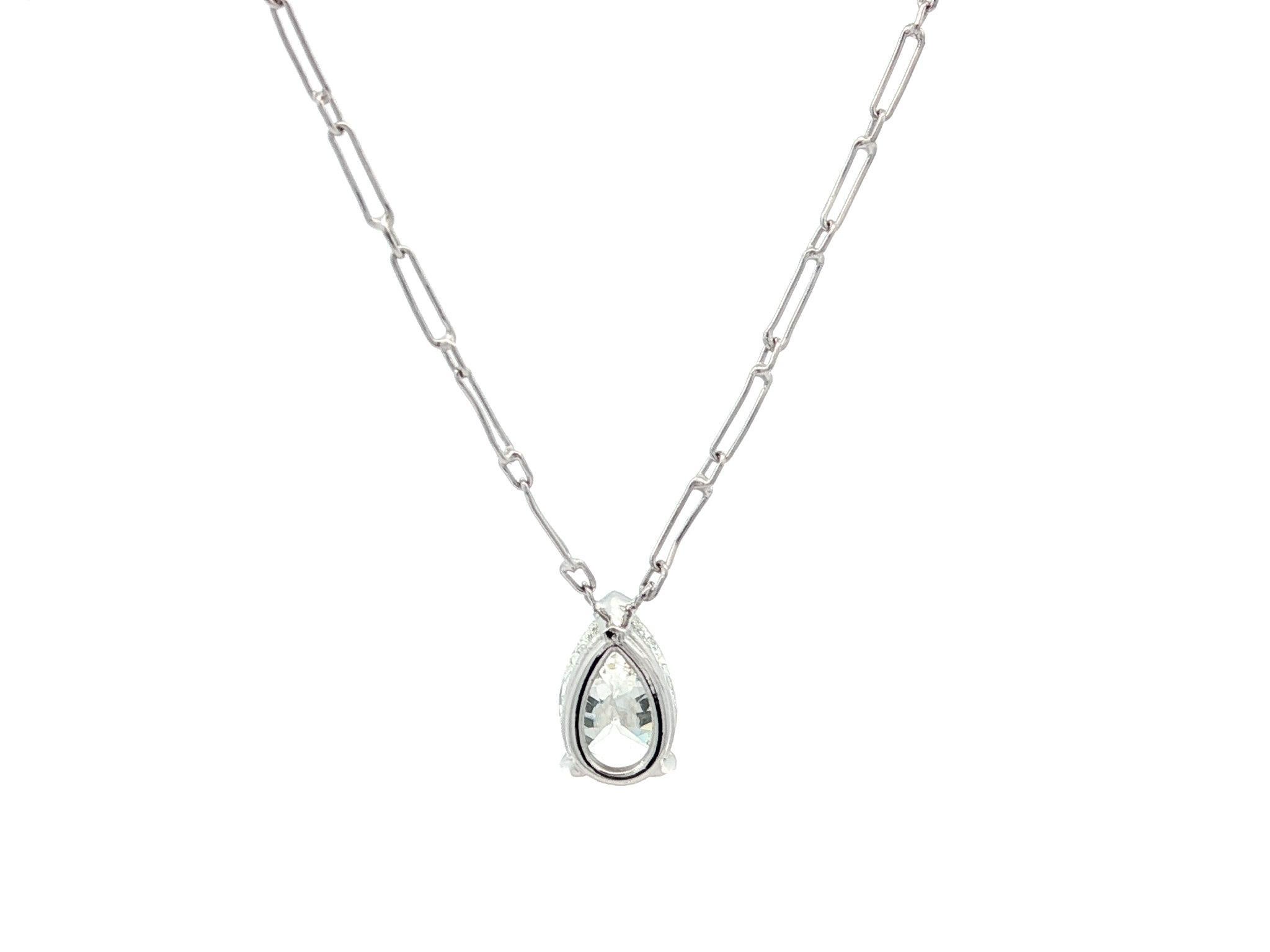 Platino GIA 1,24ct Pear Diamond Teardrop Solitaire Pendant 16