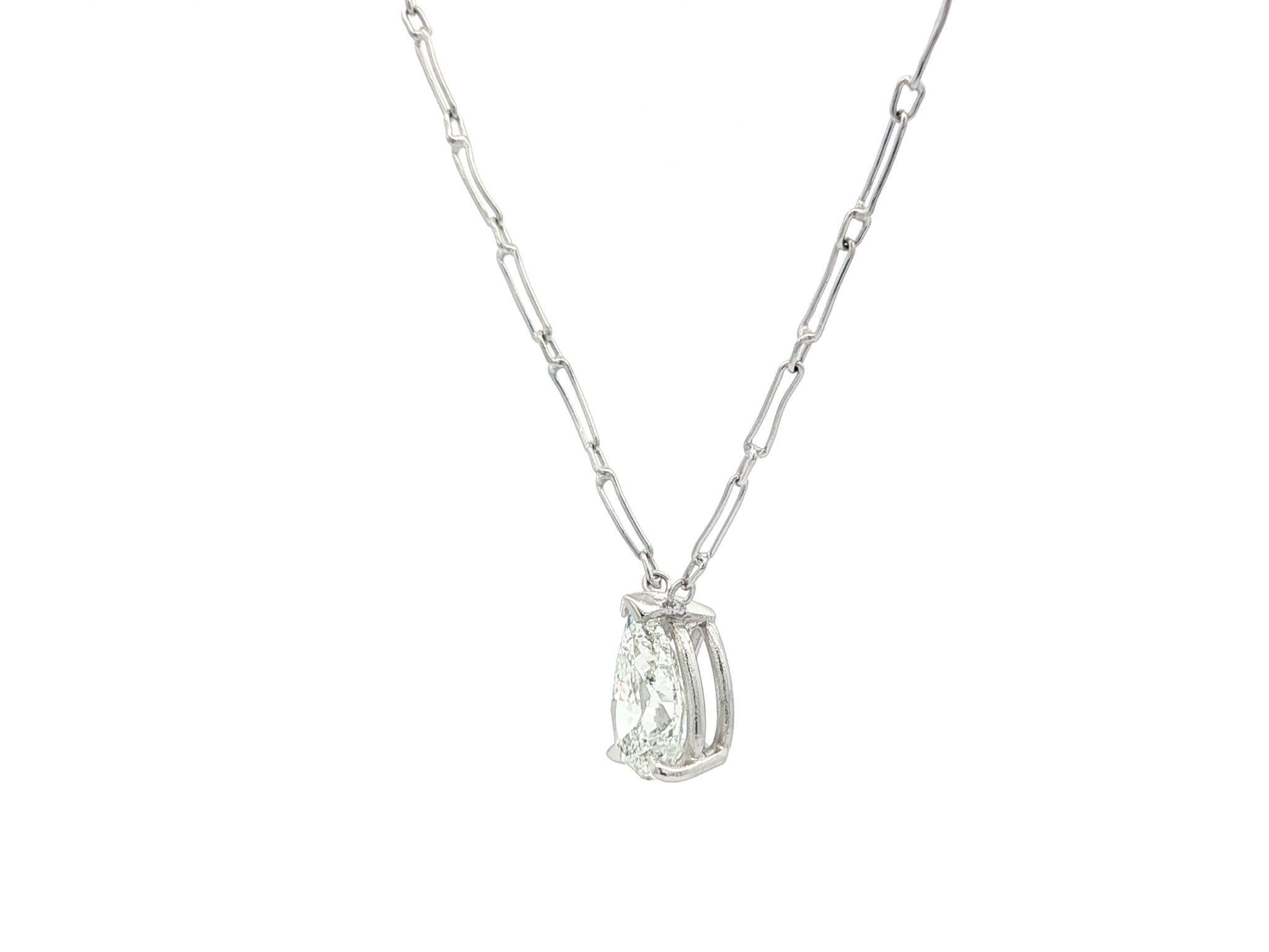 Platino GIA 1,24ct Pear Diamond Teardrop Solitaire Pendant 16