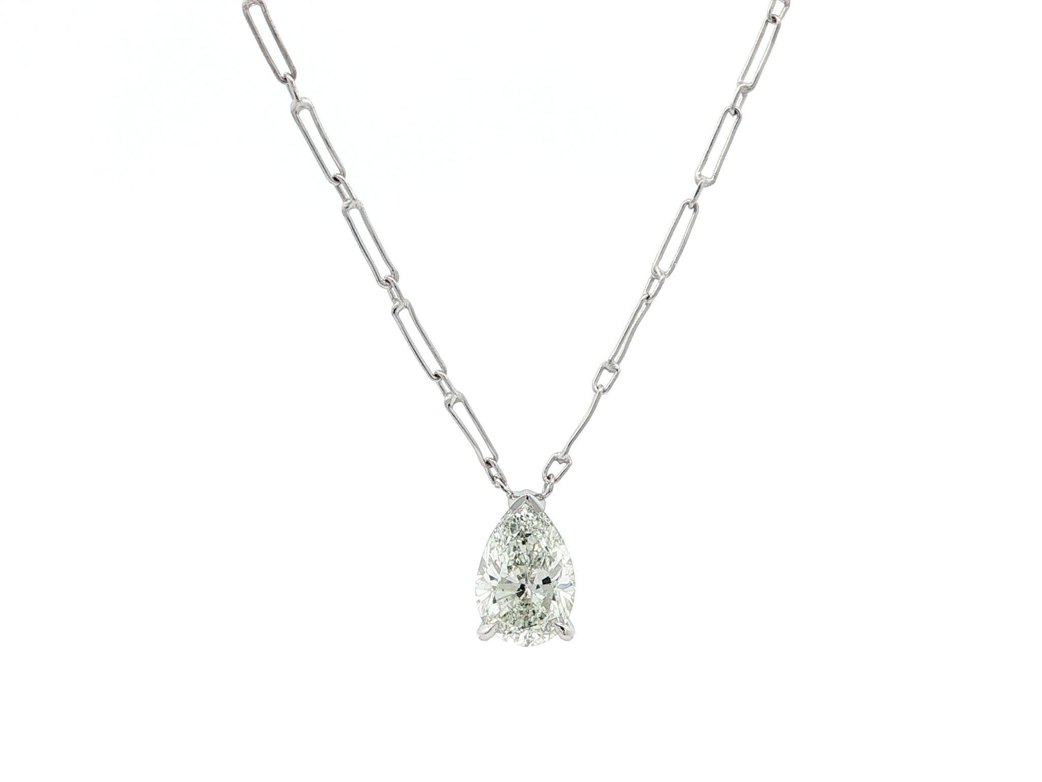 Platino GIA 1,24ct Pear Diamond Teardrop Solitaire Pendant 16" Necklace Chain