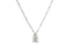 Platino GIA 1,24ct Pear Diamond Teardrop Solitaire Pendant 16" Necklace Chain