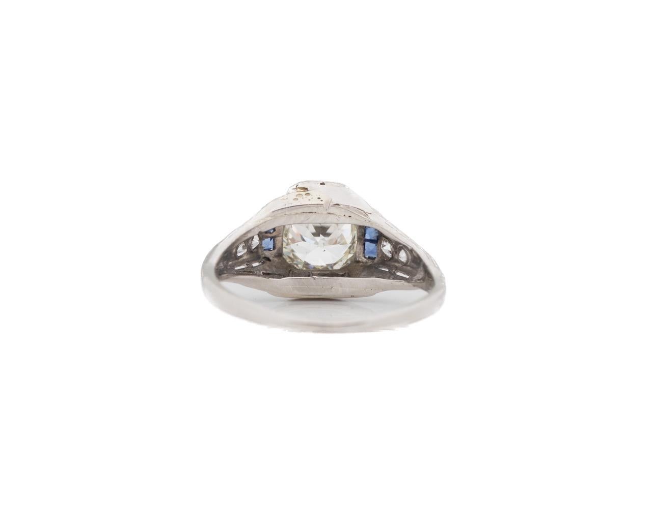 Women's Platinum GIA 1.27ct Old European Brilliant Diamond and Sapphire Engagement Ring For Sale
