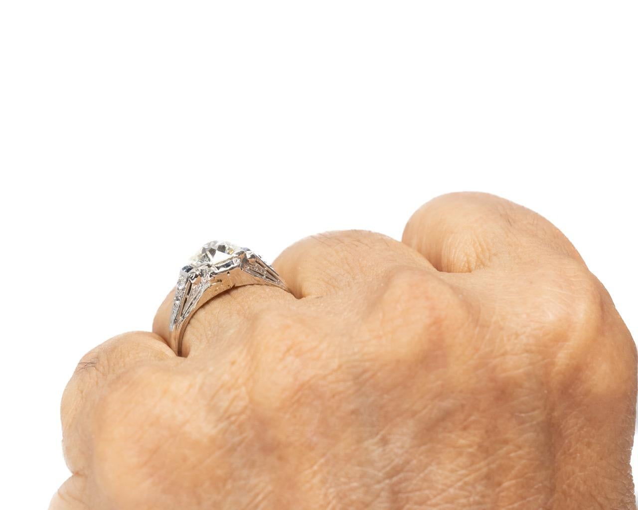 Platinum GIA 1.27ct Old European Brilliant Diamond and Sapphire Engagement Ring For Sale 2