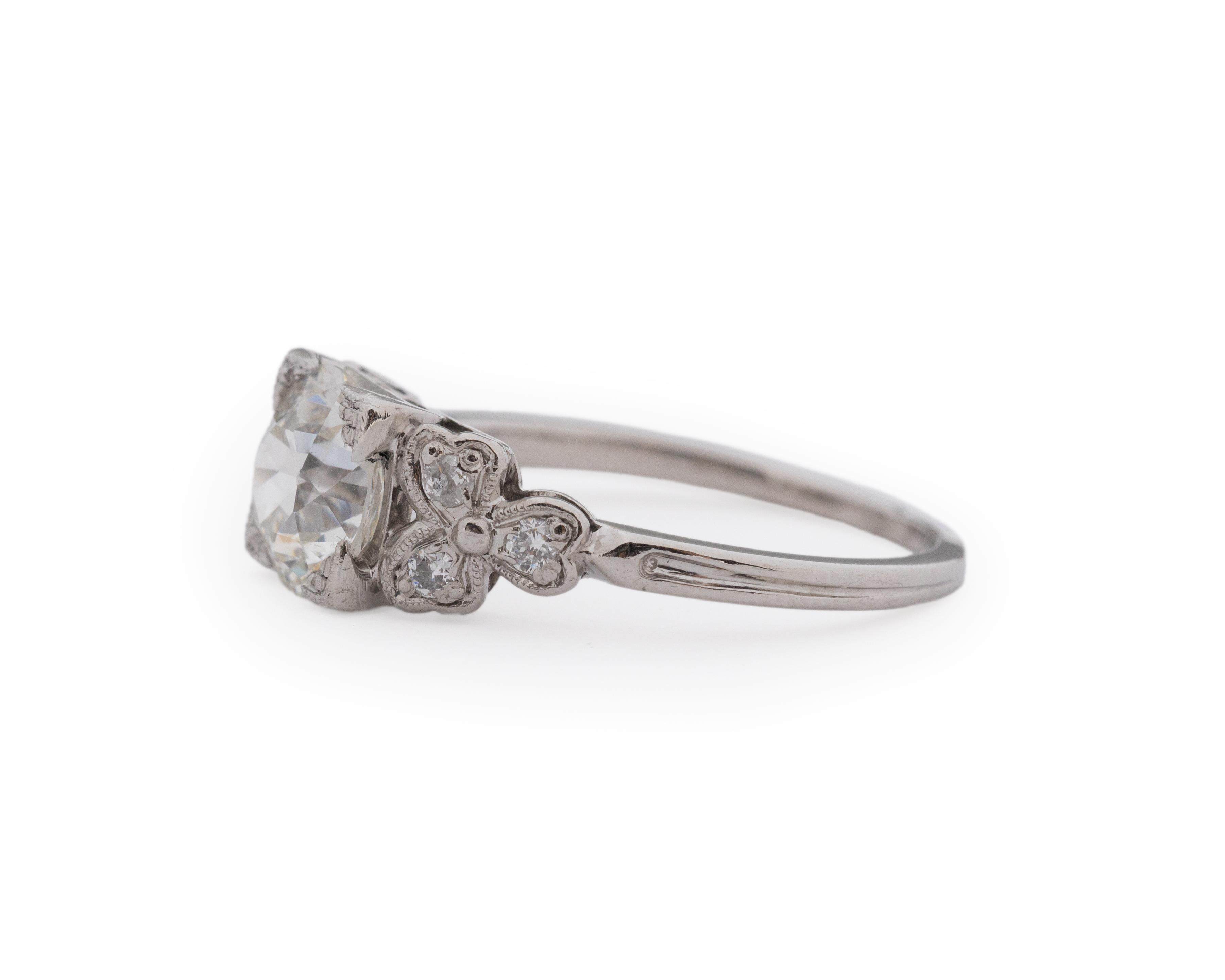 Art Deco Platinum GIA 1.30 Carat Diamond Brilliant Engagement Ring For Sale