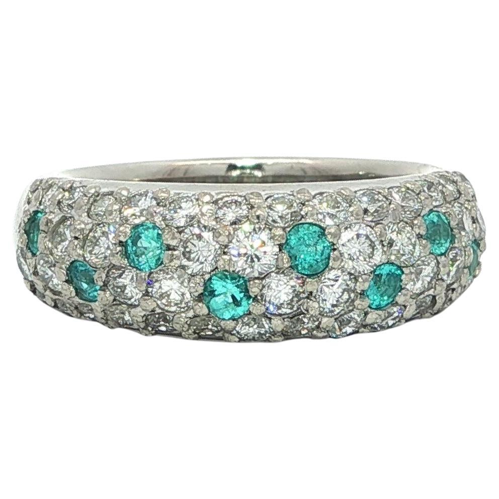 Bague en platine GIA 1.34ctw Pave Brazil Paraiba Tourmaline & Diamond Domed Band