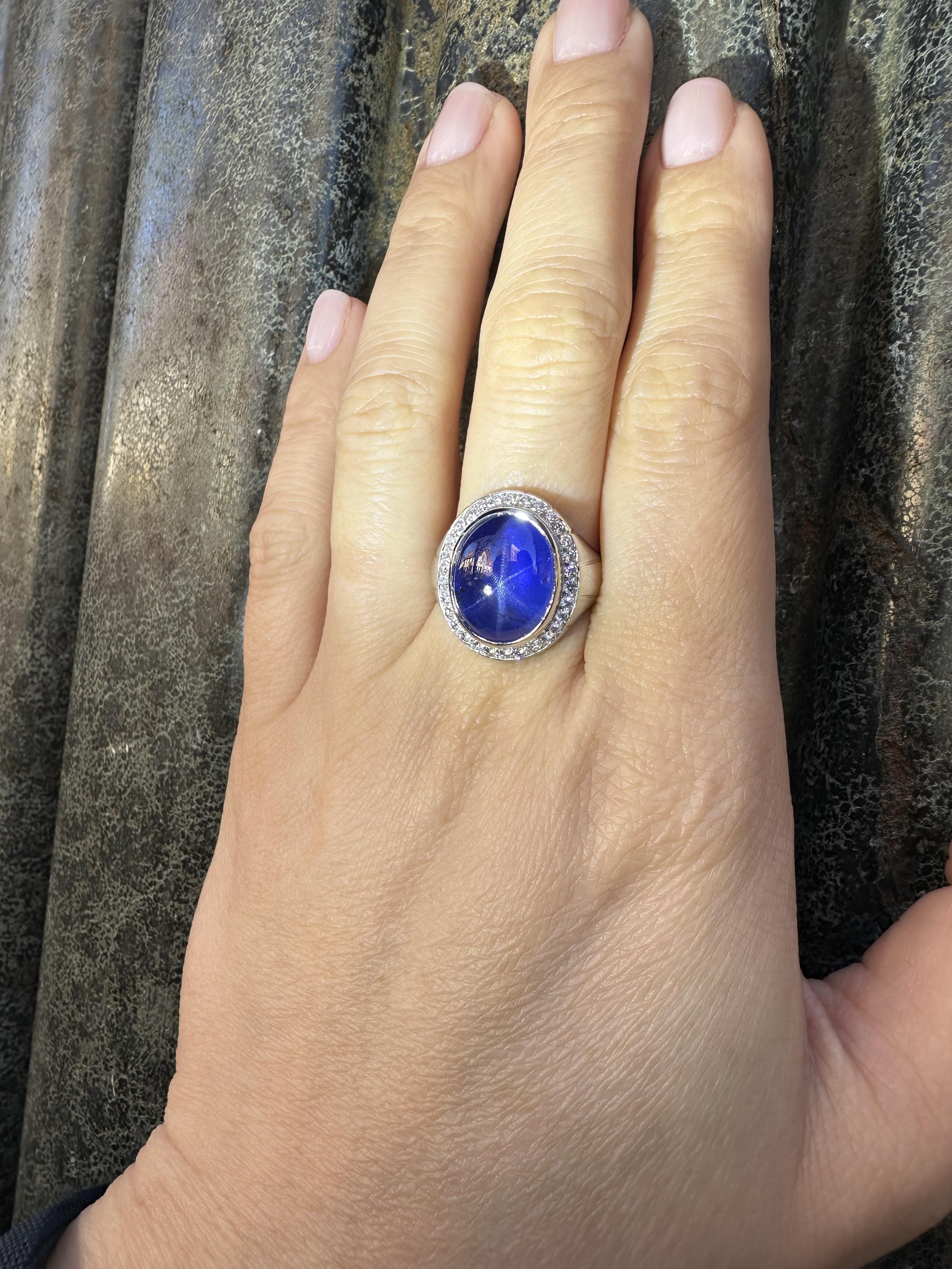 Platinum GIA 13.65ctw High Quality Blue Star Sapphire & Diamond Dual Finish Ring For Sale 5