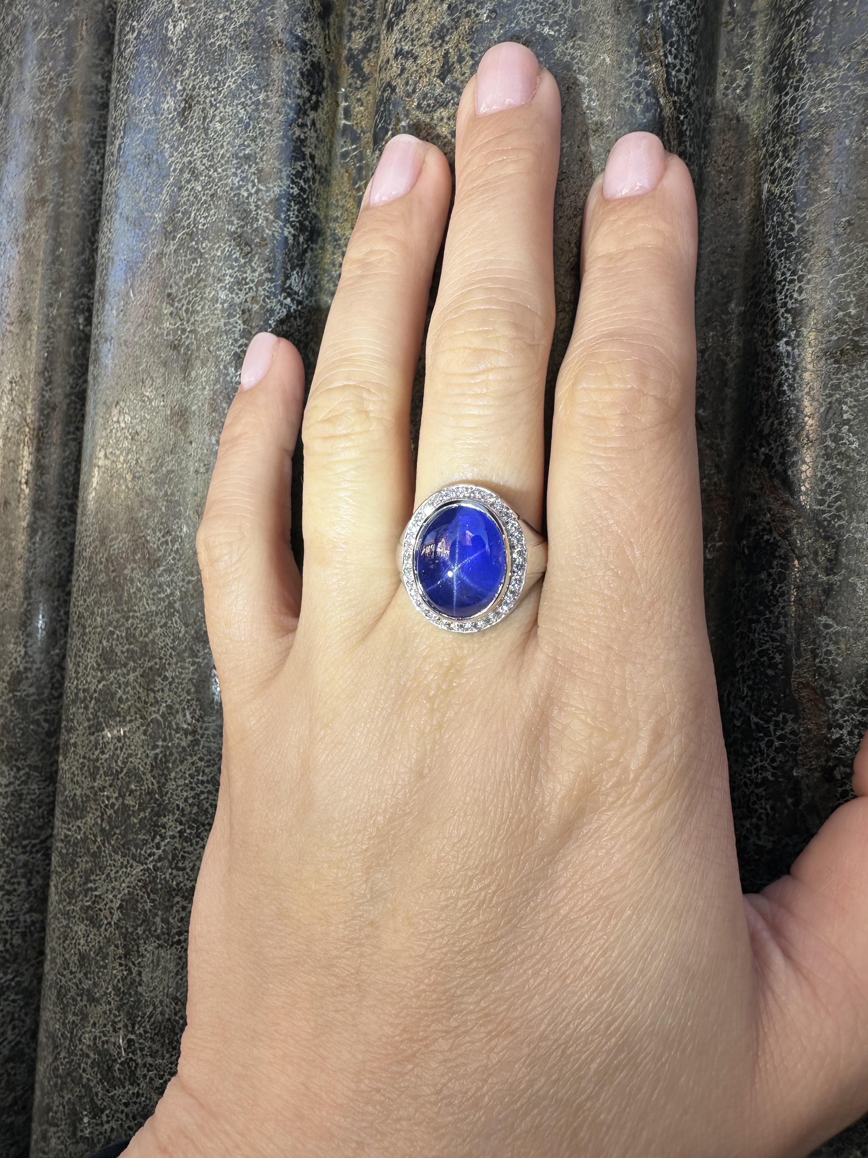 Platinum GIA 13.65ctw High Quality Blue Star Sapphire & Diamond Dual Finish Ring For Sale 7